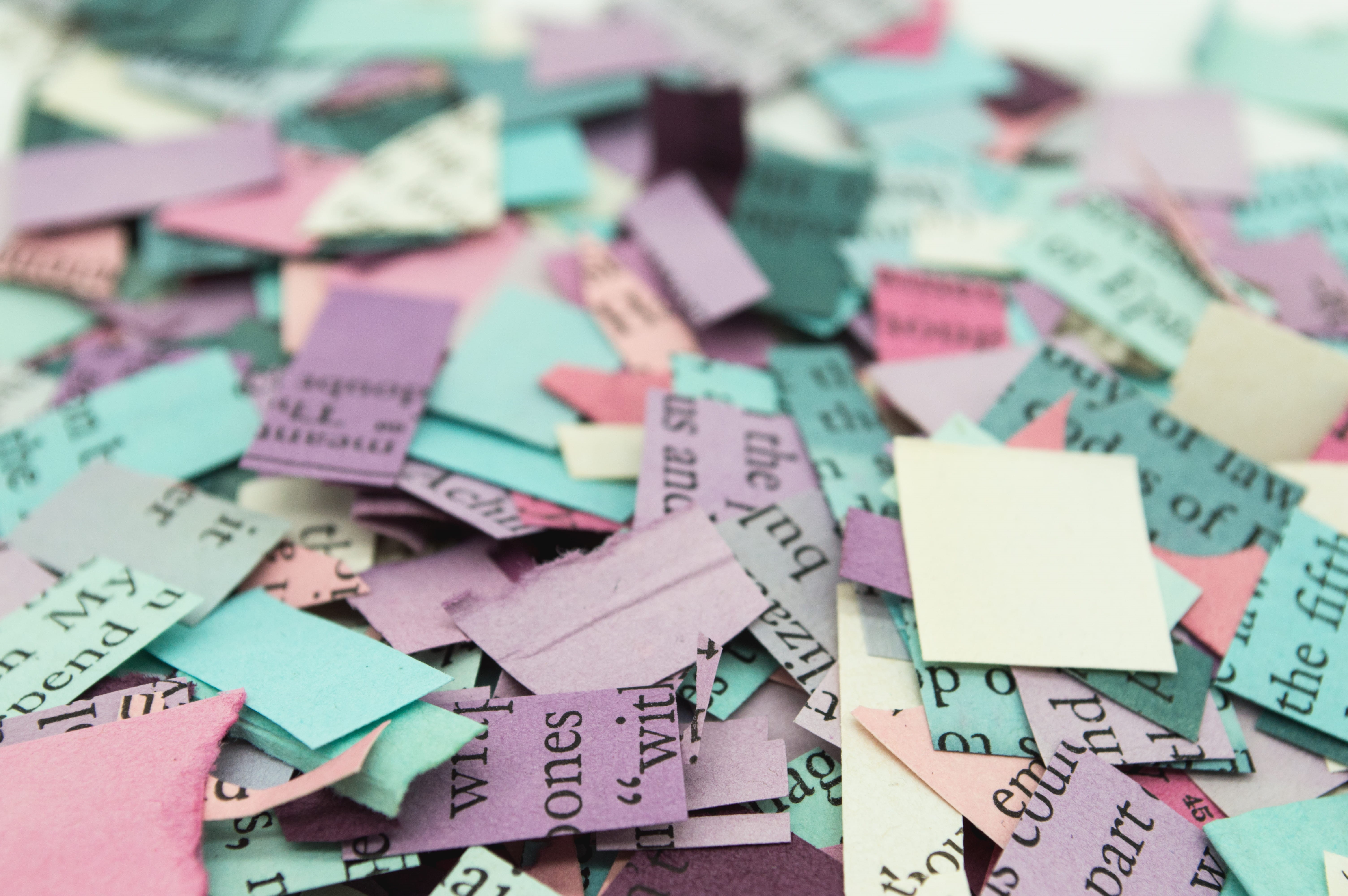 blue, crafts, business, abundance, color, confetti, file binder, gift, pastel, yellow, focus on foreground, selective focus, no people, adhesive note, close-up, HD Wallpaper