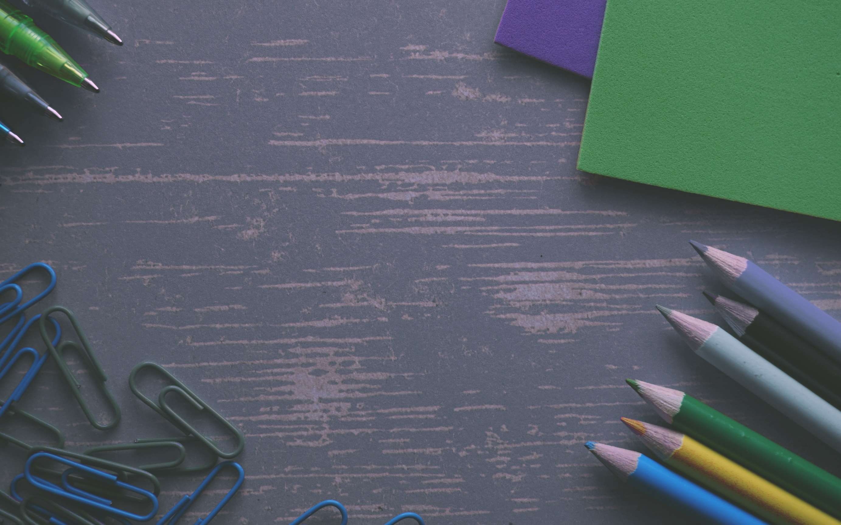 desk, clips, art, pen, pencil, writing instrument, table, multi colored, pens, sheet, paper, indoors, large group of objects, writing, wood - material, HD Wallpaper