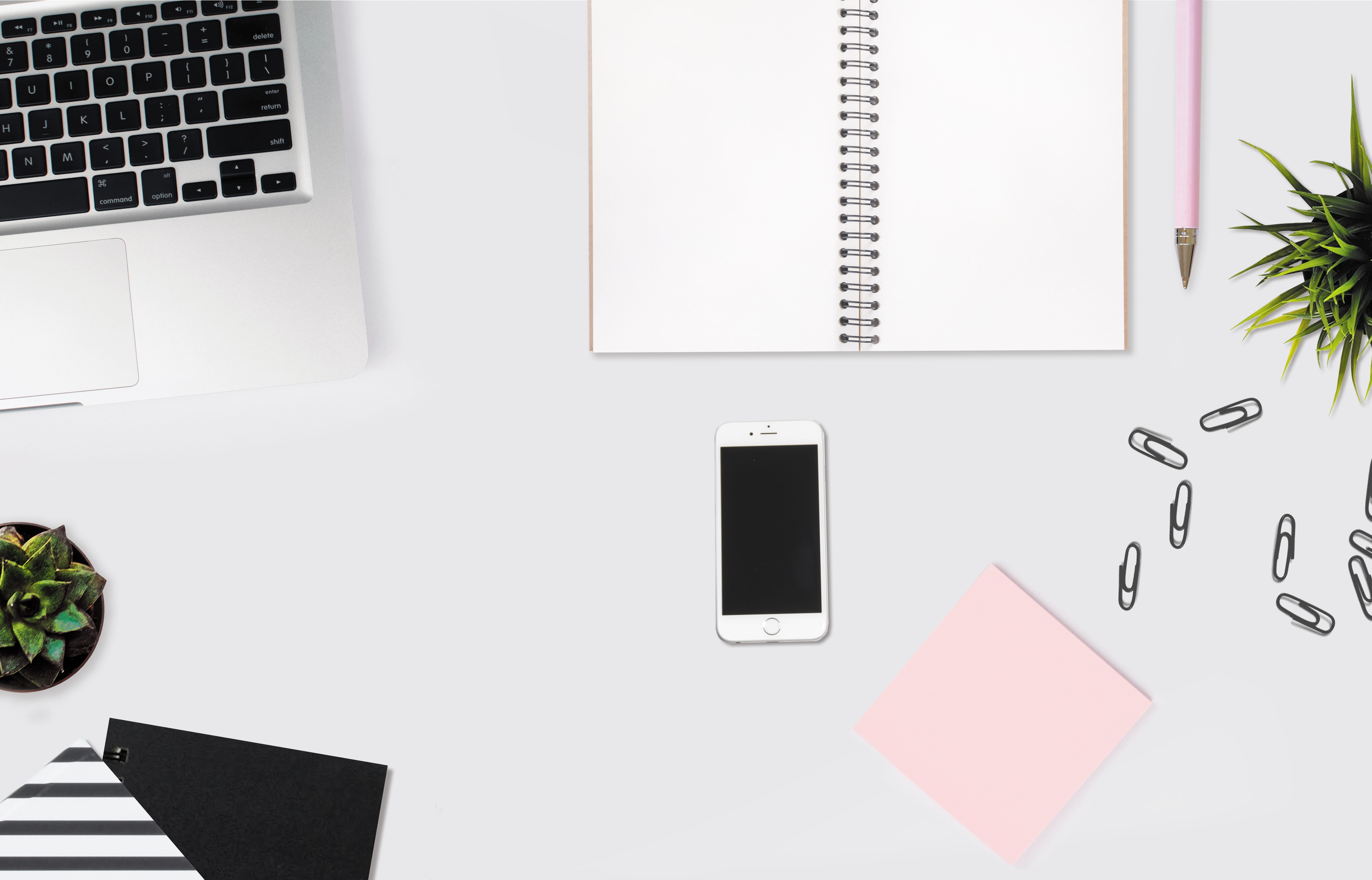 mobile phone, white color, keyboard, notepad, paperclips, technology, connection, minimal, notebook, macbook, phone, mobile, accessories, wireless technology, HD Wallpaper
