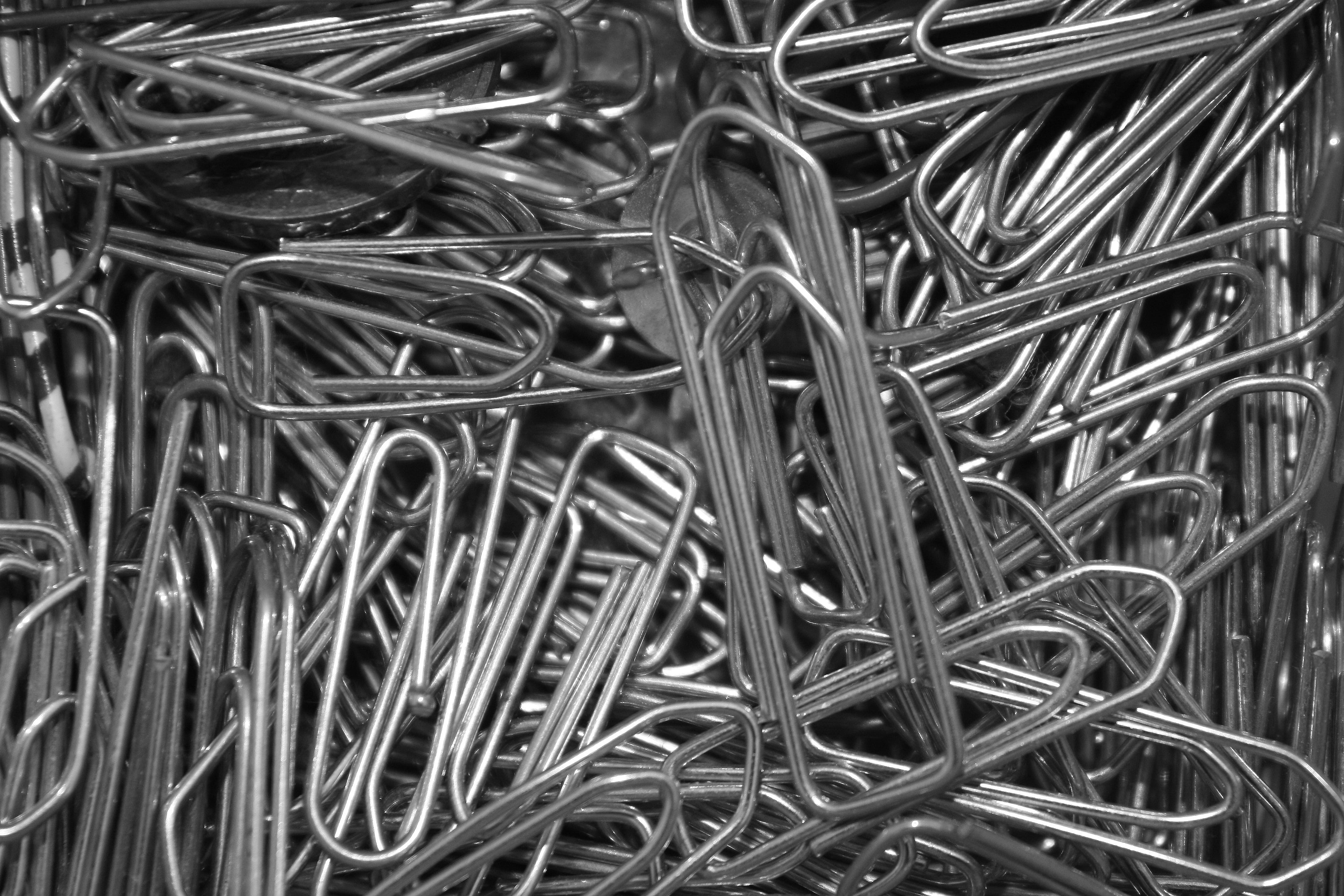 quantitative, silver, metal, large group of objects, confusion, still life, pattern, bent, technology, Tacks, abundance, Paperclip, office, 4K, file away, HD Wallpaper