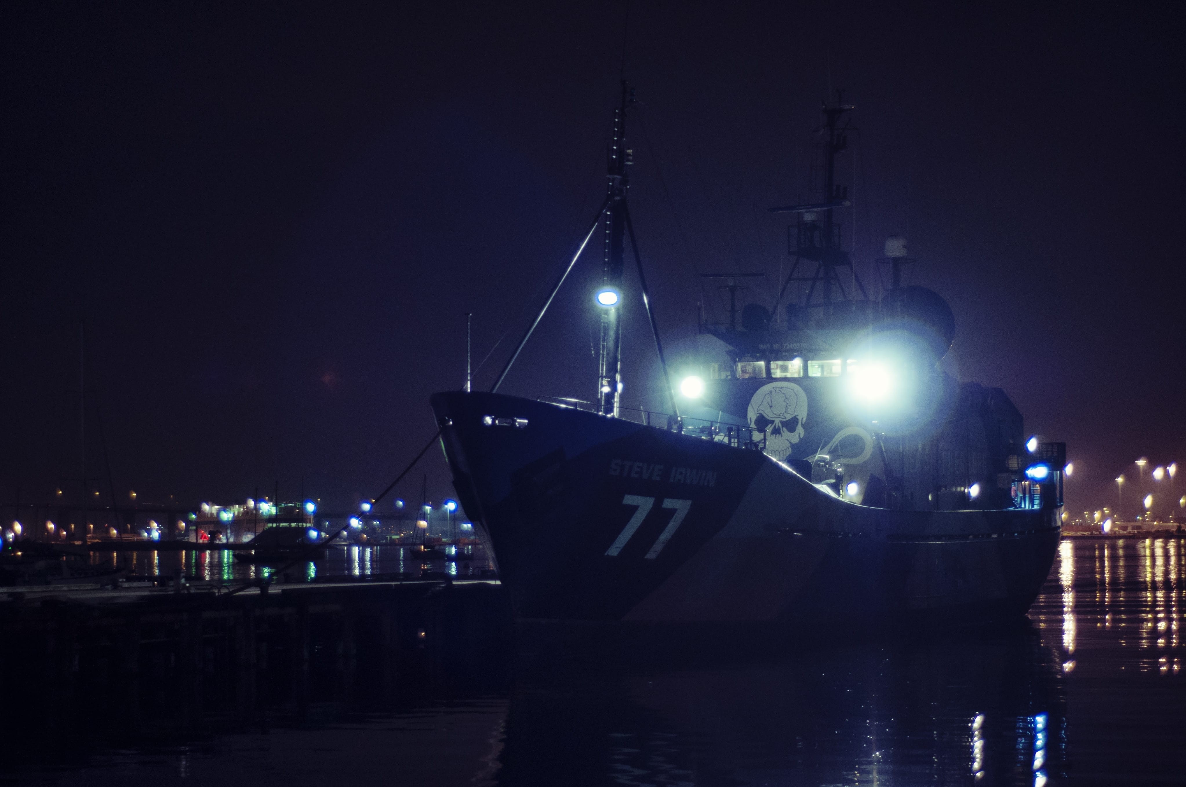 mode of transportation, Nature, Ship, water, commercial Dock, night, transportation, Docks, harbor, no people, aggression, ecology, protection, illuminated, HD Wallpaper