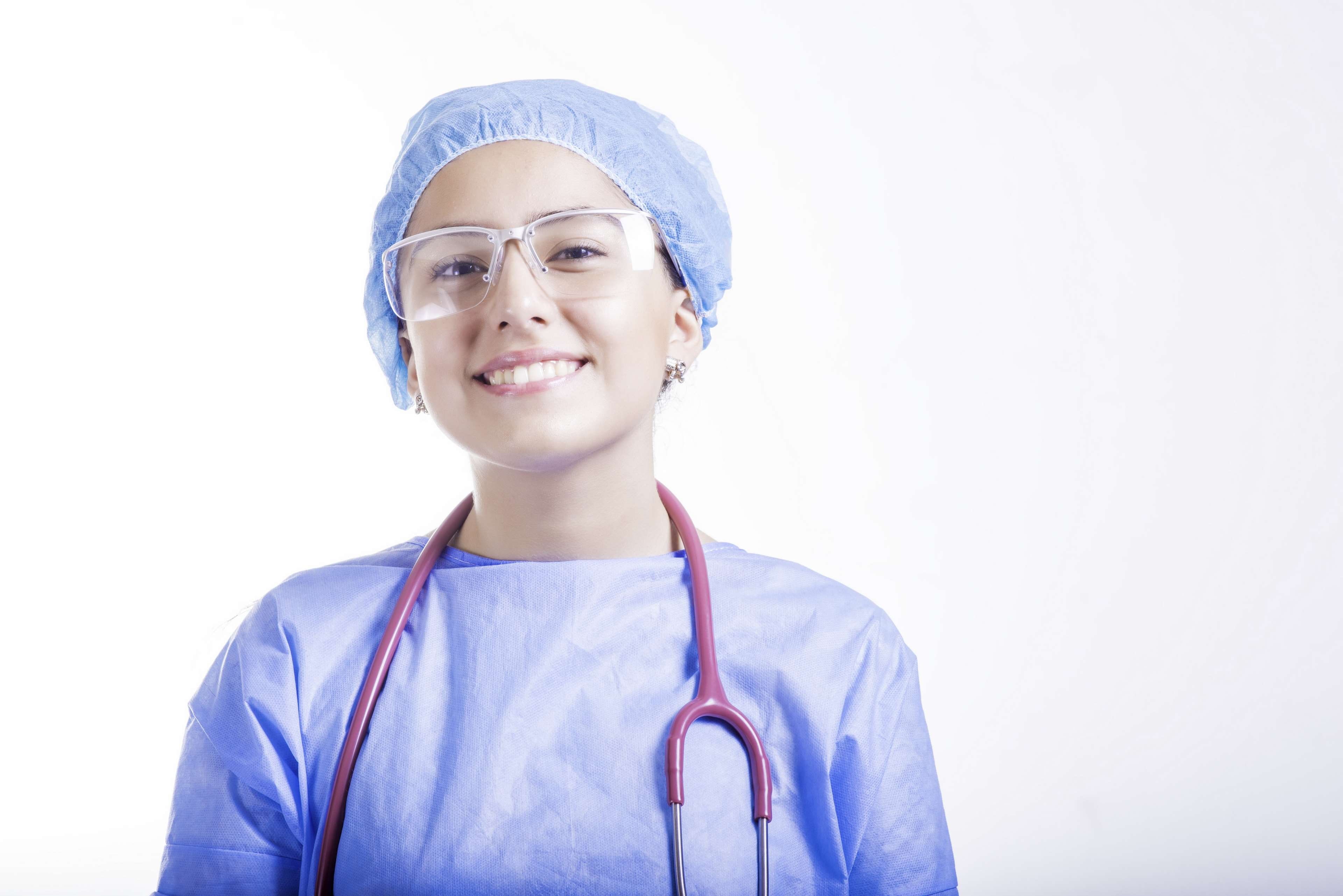 nursing, 4K, office, anesthesiologist, white background, scrubs, copy space, professional, surgery, young adult, occupation, studio shot, nurse, happiness, HD Wallpaper