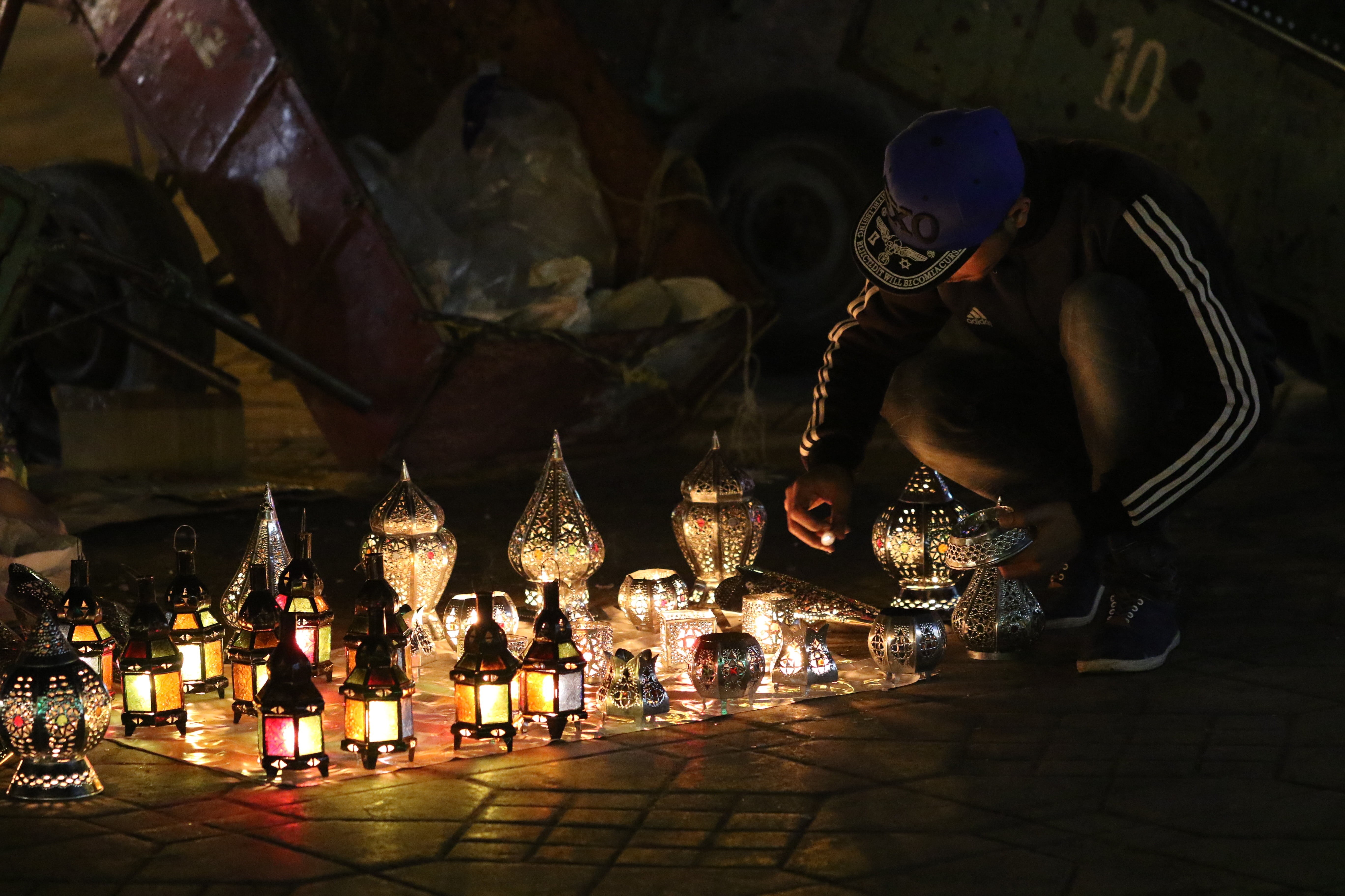 marrakech, night, belief, decoration, place of worship, religion, abundance, africa, group of people, orient, flying dealer, night market, architecture, HD Wallpaper