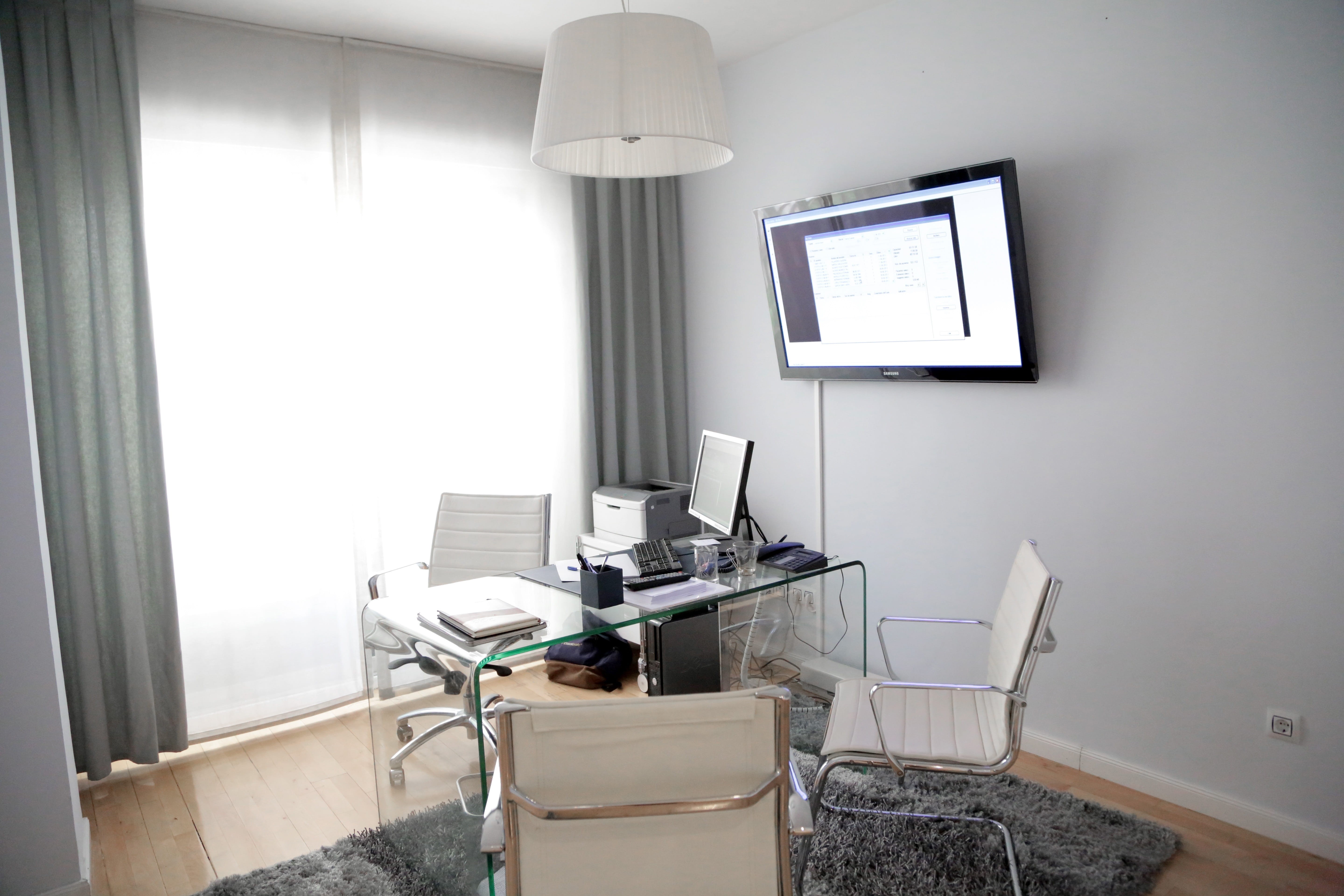 room, indoors, empty, electric lamp, chair, diagnosis, no people, office, business, absence, medical consultation, technology, 5K, home interior, day, HD Wallpaper