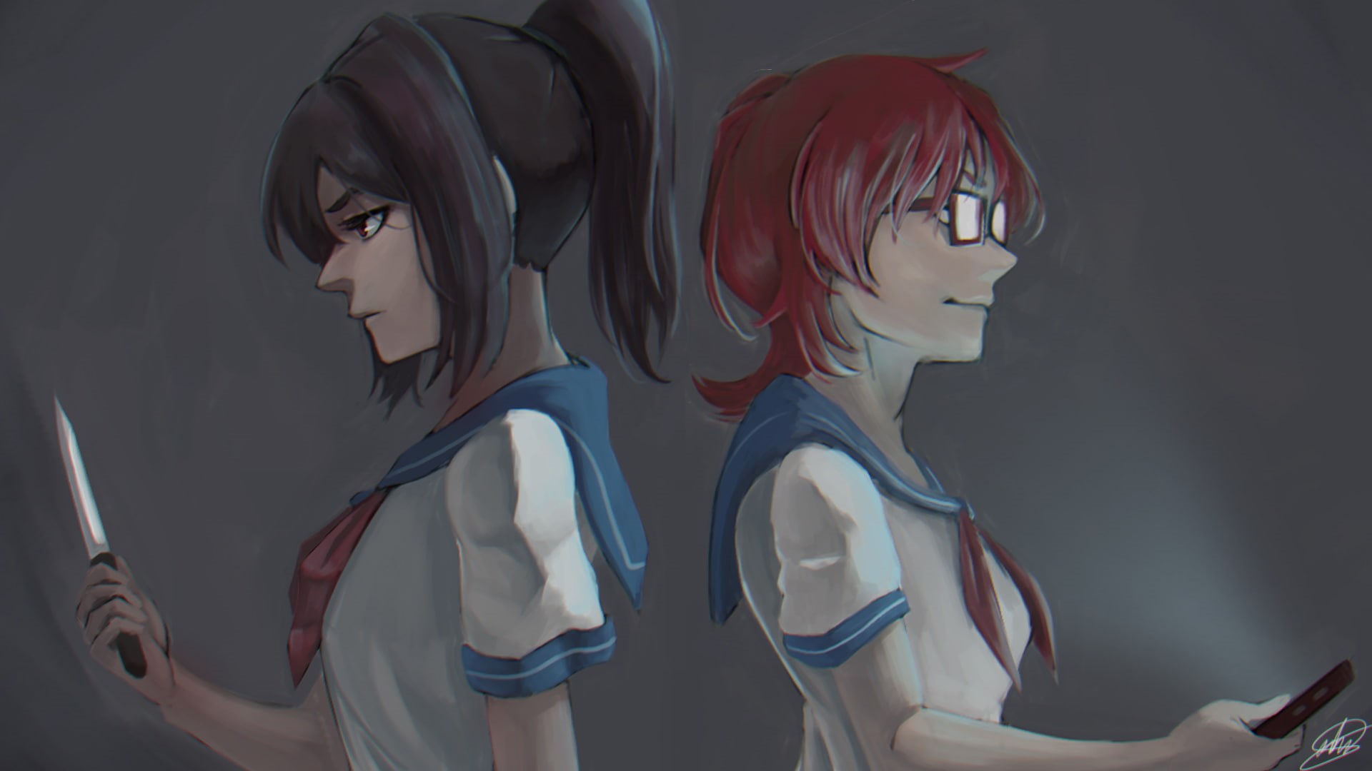 mannequin, side view, hairstyle, glasses, sailor uniform, Info-chan, beautiful woman, redhead, human representation, young women, beauty, illuminated, ponytail, HD Wallpaper