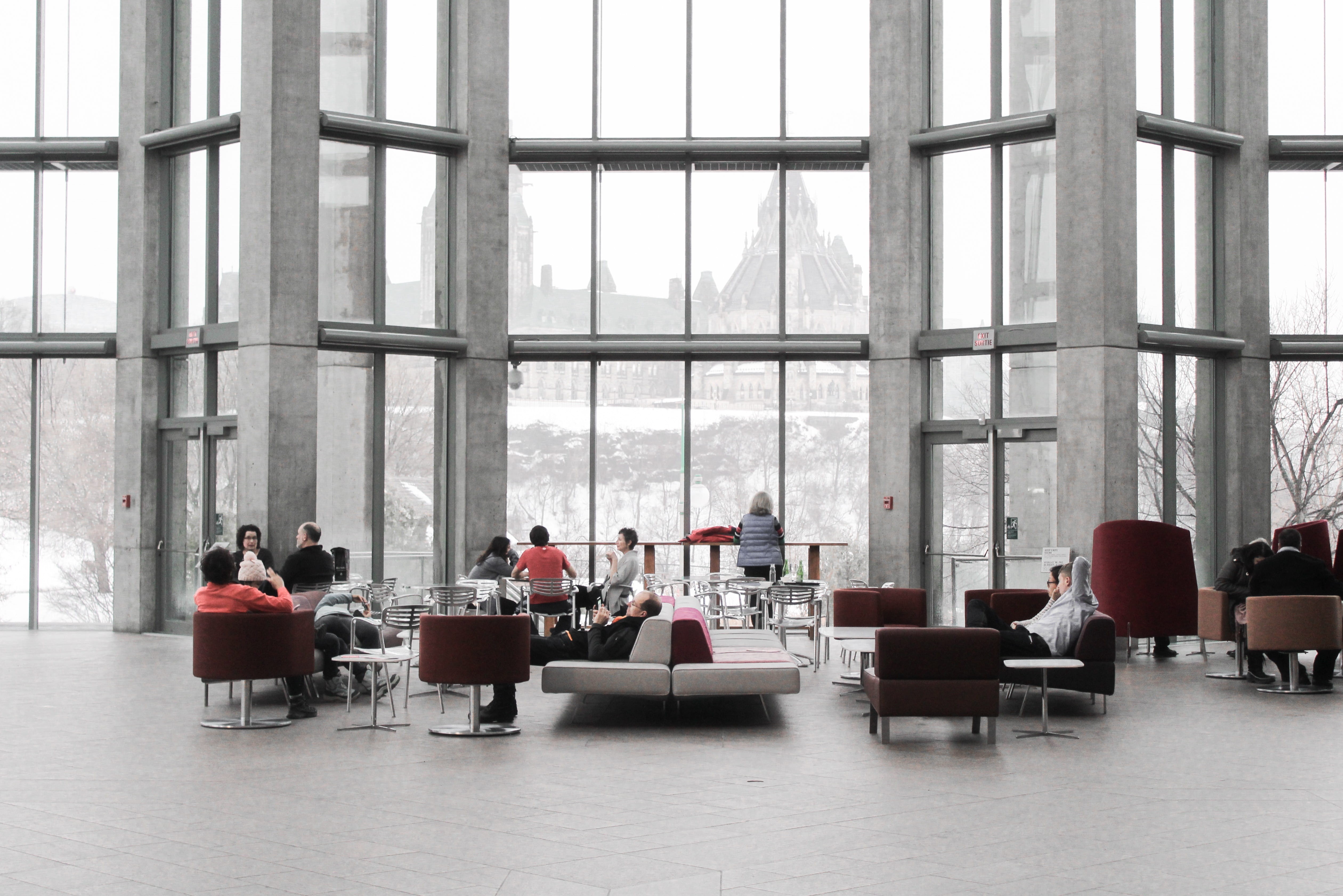sofa, day, table, window, transparent, furniture, men, seat, canada, 4K, trading floor, indoors, couch, group, lounge, sitting, people, coworker, interior design, HD Wallpaper