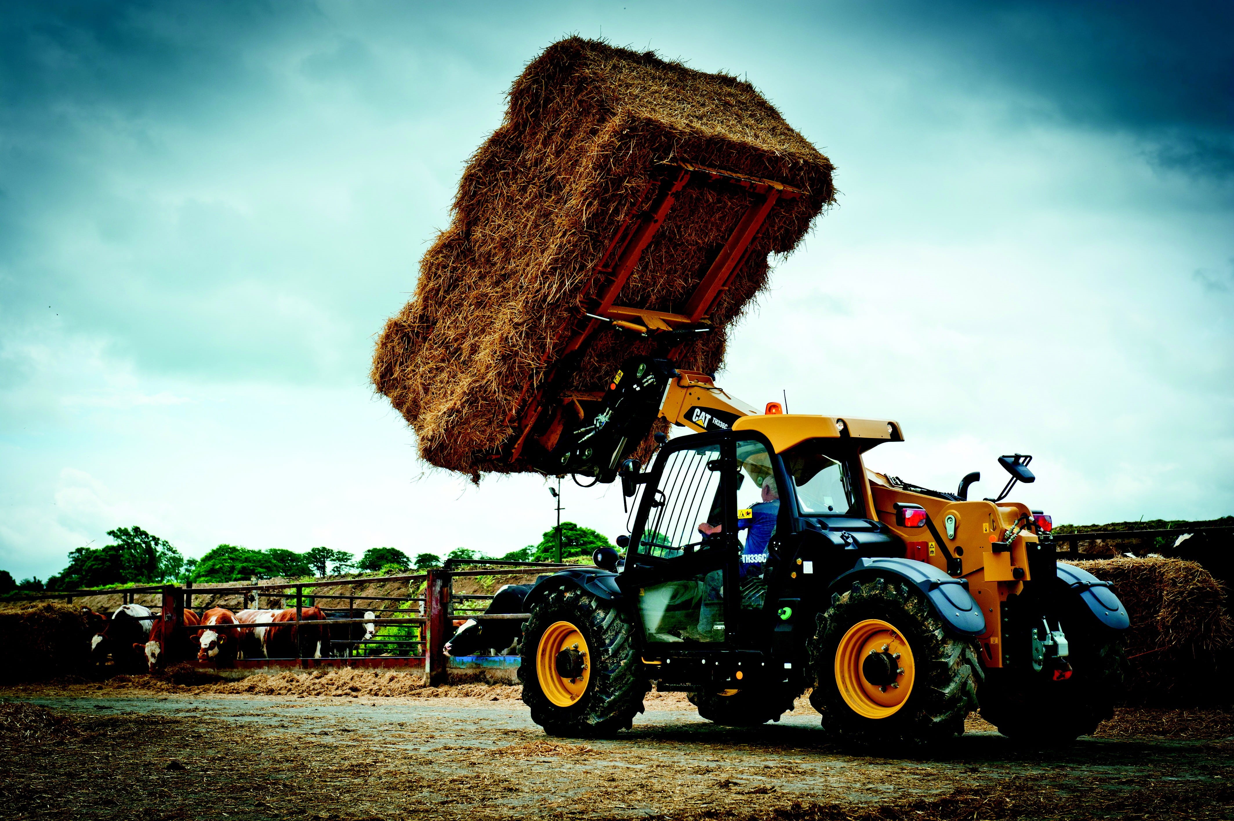 truck, loader, tractor, land vehicle, transportation, field, cat, land, construction machinery, sky, rural scene, outdoors, 4K, hard, th336c, construction, HD Wallpaper