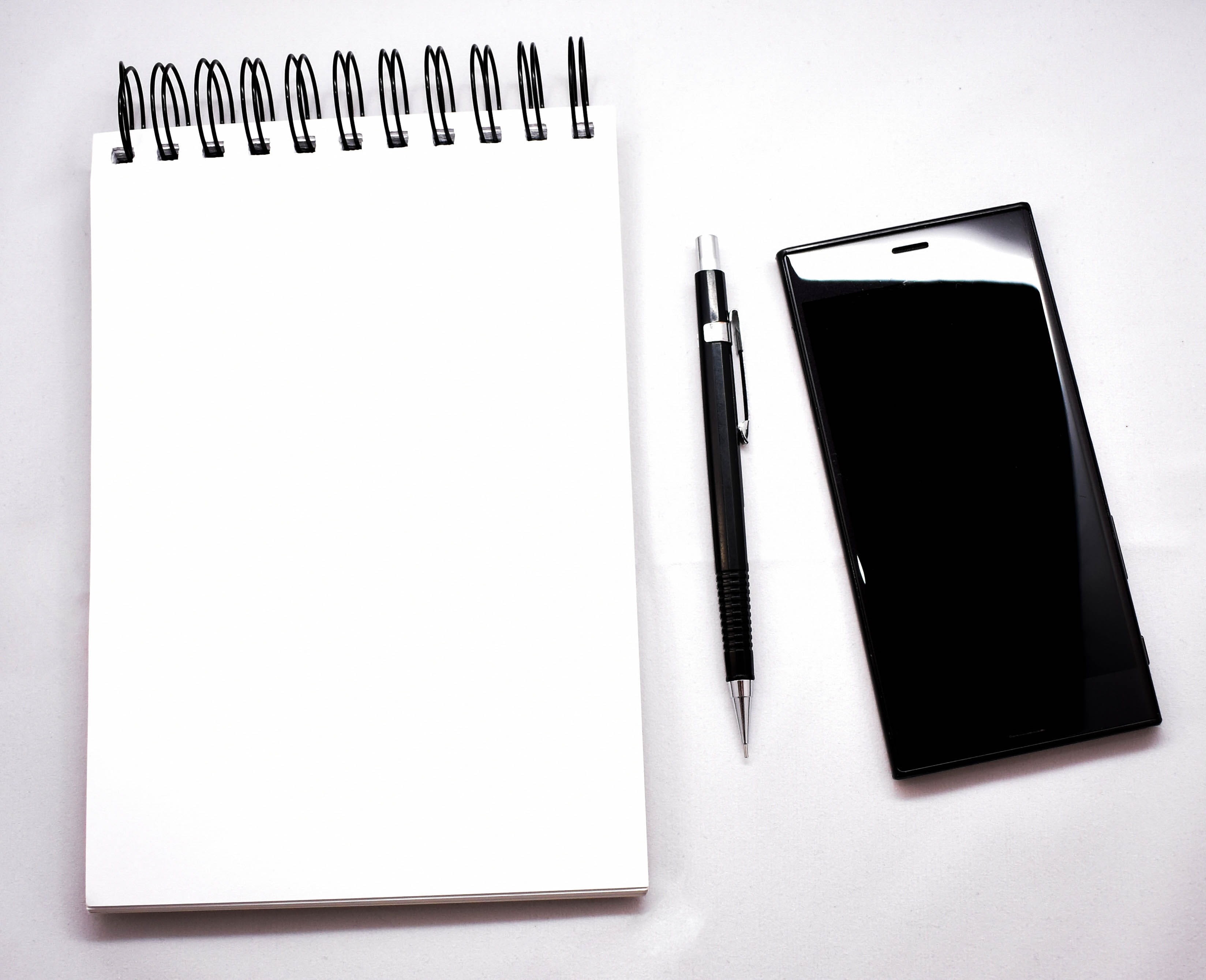 empty, 2K, simplicity, work, paper, cut out, copy space, notebook, black color, note pad, close-up, white background, home office, office job, office, HD Wallpaper