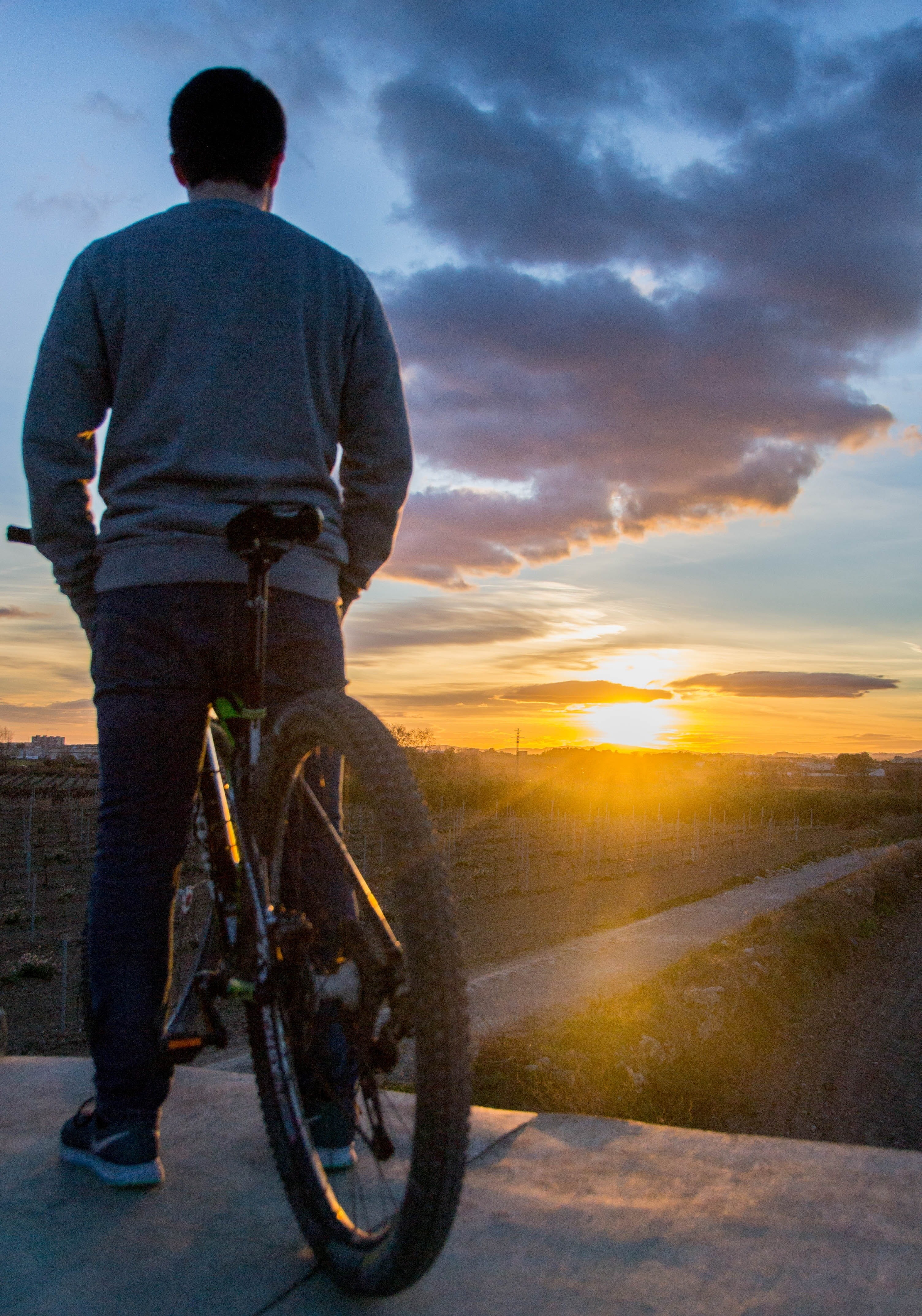 men, wheel, landscape, sport, riding, road, person, mode of transportation, adult, ride, full length, leisure activity, sunset, happy, cloud - sky, outdoors, Phone HD Wallpaper