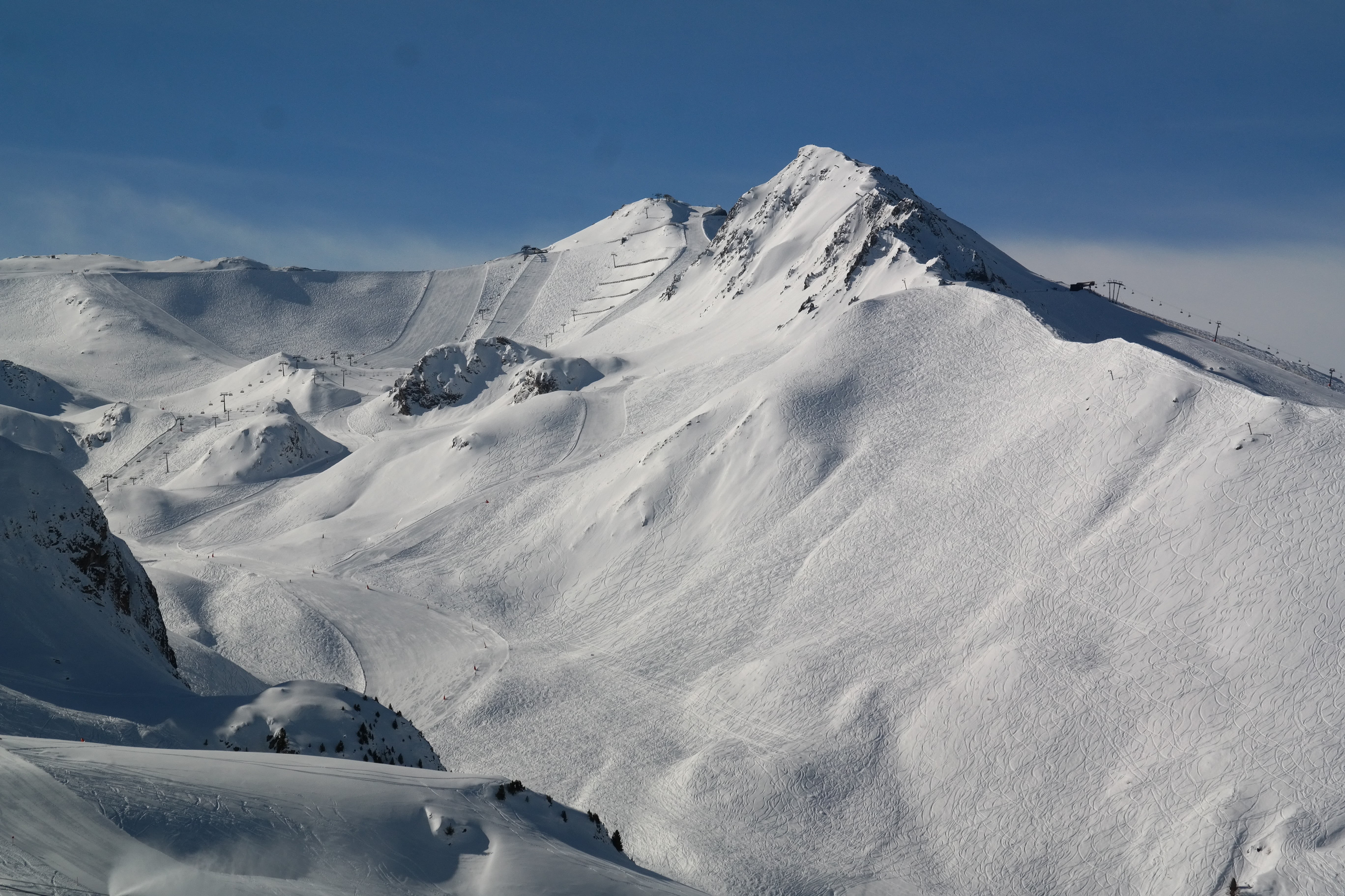 ski area, human, cold, ischgl, palinkoplift, palinkopfbahn, snowcapped mountain, white, travel, day, no people, mountain Peak, scenics, skiing, ski run, HD Wallpaper