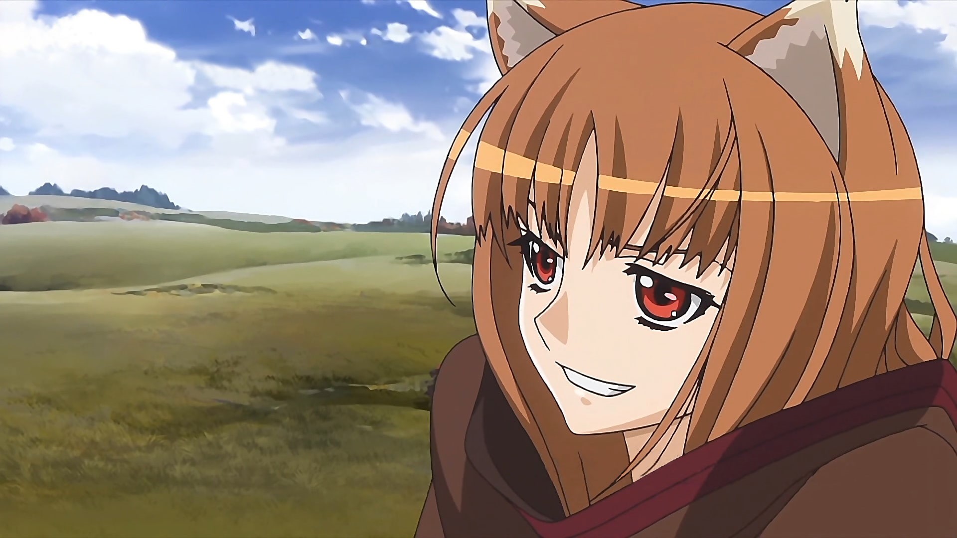 ears, wolf, animal, eyes, girls, anime, wise, holo, red, spice, 1080P, HD Wallpaper