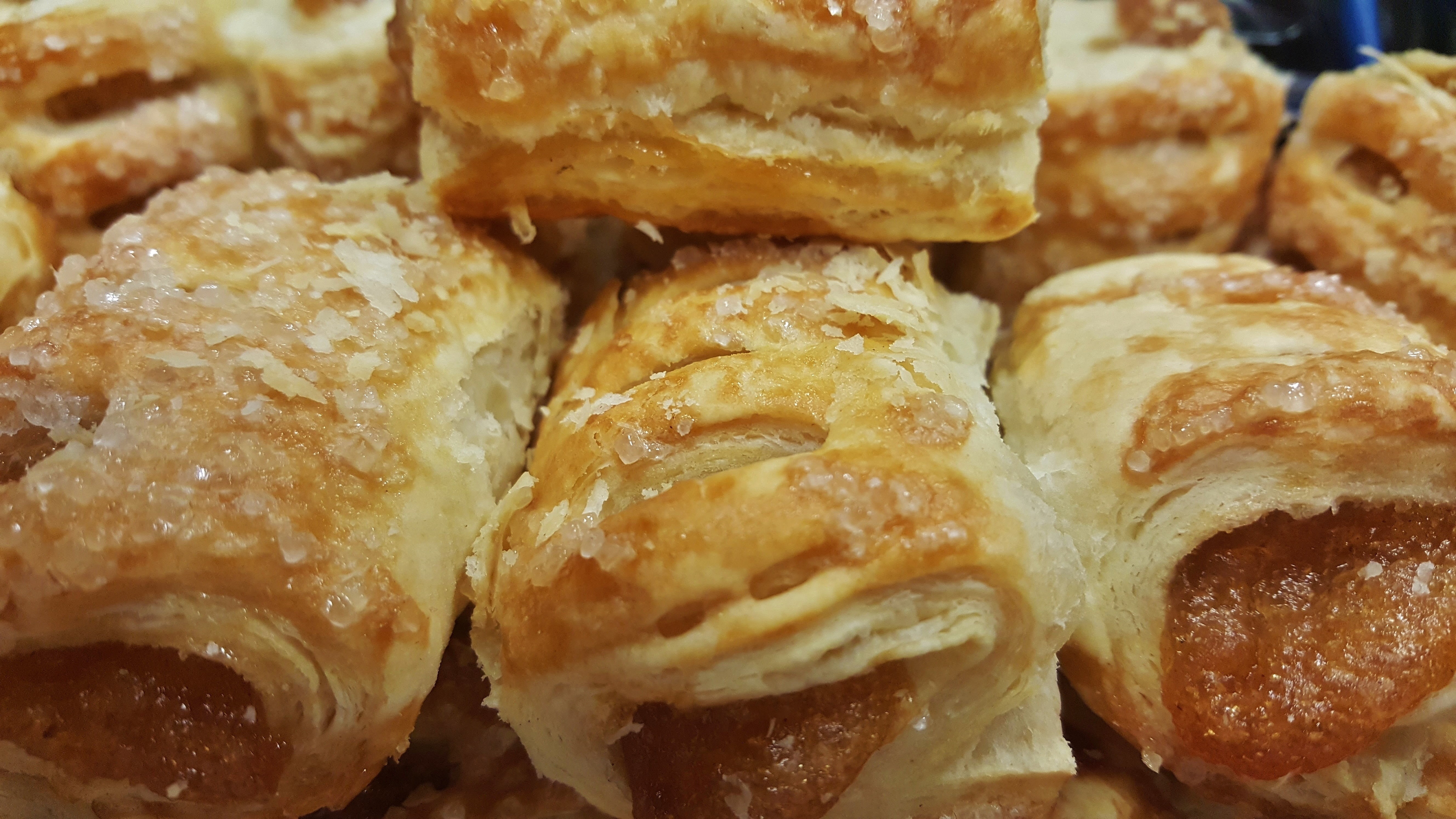 freshness, french food, indoors, high angle view, turnovers, 5K, sweet food, focus on foreground, crust, backgrounds, indulgence, pastries, close up, for sale, HD Wallpaper