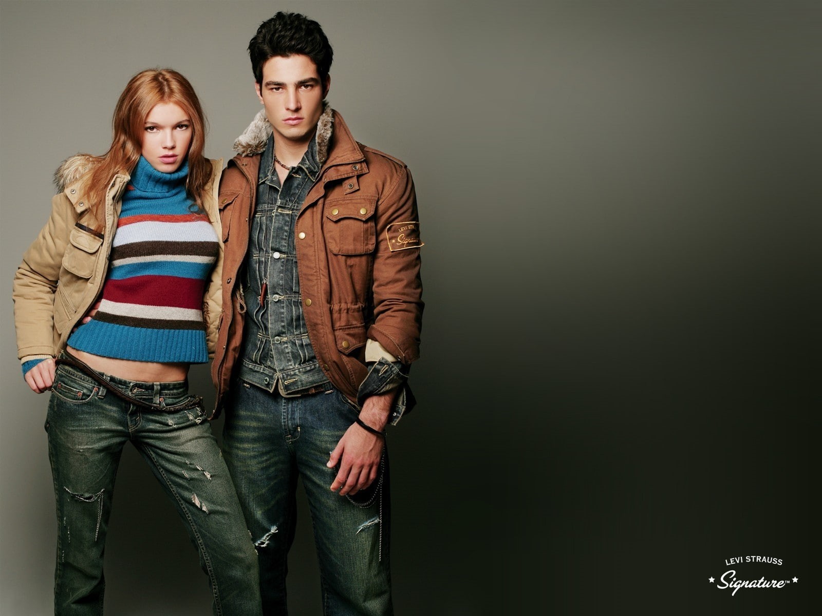 heterosexual couple, Jeans, couple - relationship, boyfriend, looking at camera, Men, two people, young men, standing, Levi strauss, arm around, studio shot, HD Wallpaper