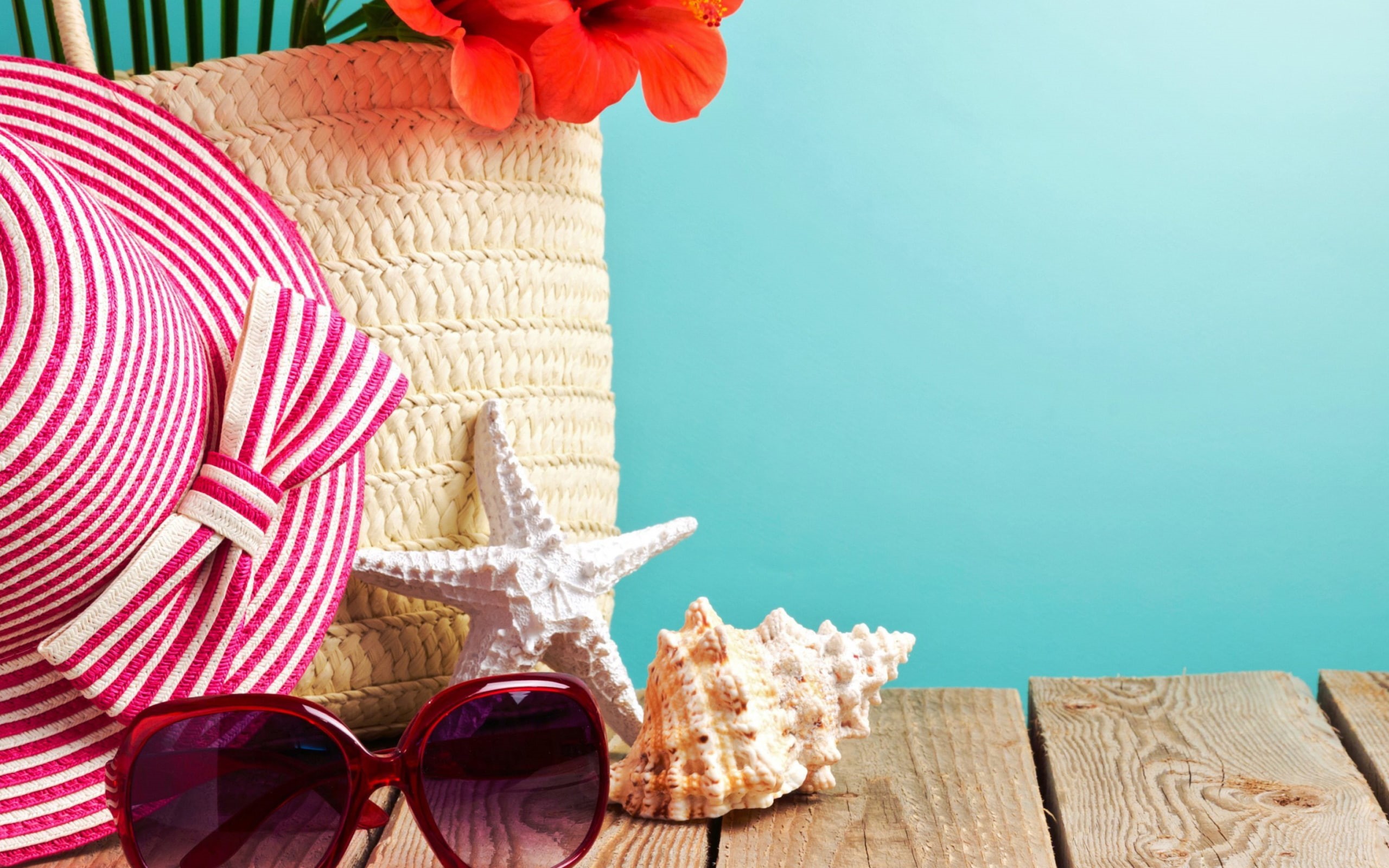 hat, flower, beach, trends, 2K, decor, summer, star, sunglasses, sea, assorted, starfish, seashells, accessory, HD Wallpaper