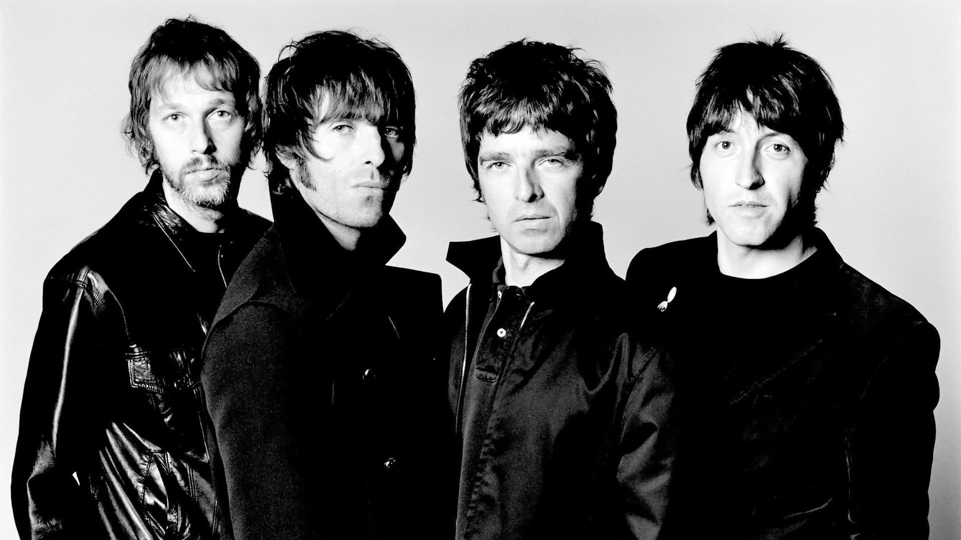 waist up, serious, oasis, boys, wearing, people, four, hairs, human face, suits, black And White, headshot, band, indoors, fashion, concepts And Ideas, HD Wallpaper