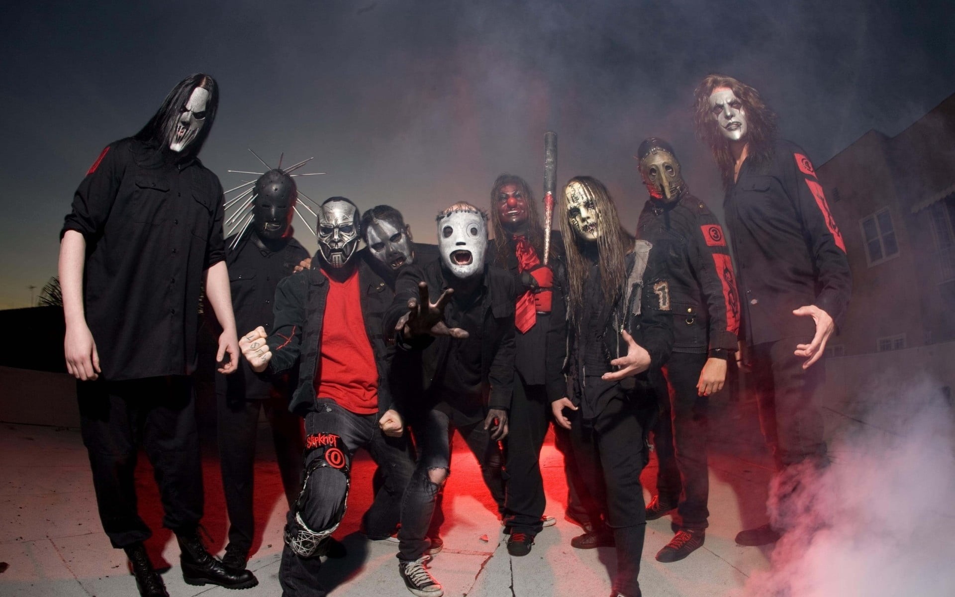 crowd, standing, slipknot, aggression, group Of People, black, red, evil, masks, devil, adult, medium group of people, black Color, women, males, females, HD Wallpaper