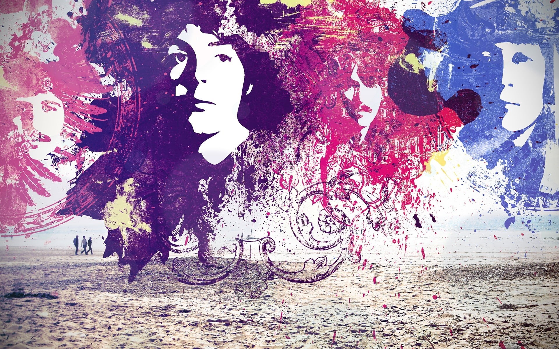 built structure, faces, art, beach, dirty, backgrounds, close-up, the beatles, 1080P, painted Image, women, paintings, mural, creativity, people, paint, HD Wallpaper