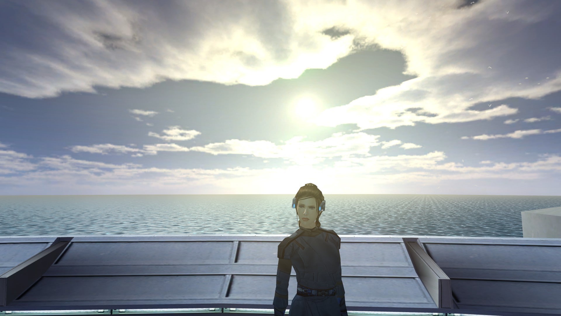 leisure activity, sea, sunlight, railing, looking at view, 1080P, sky, real people, horizon over water, one person, Star Wars, scenics - nature, cloud - sky, HD Wallpaper