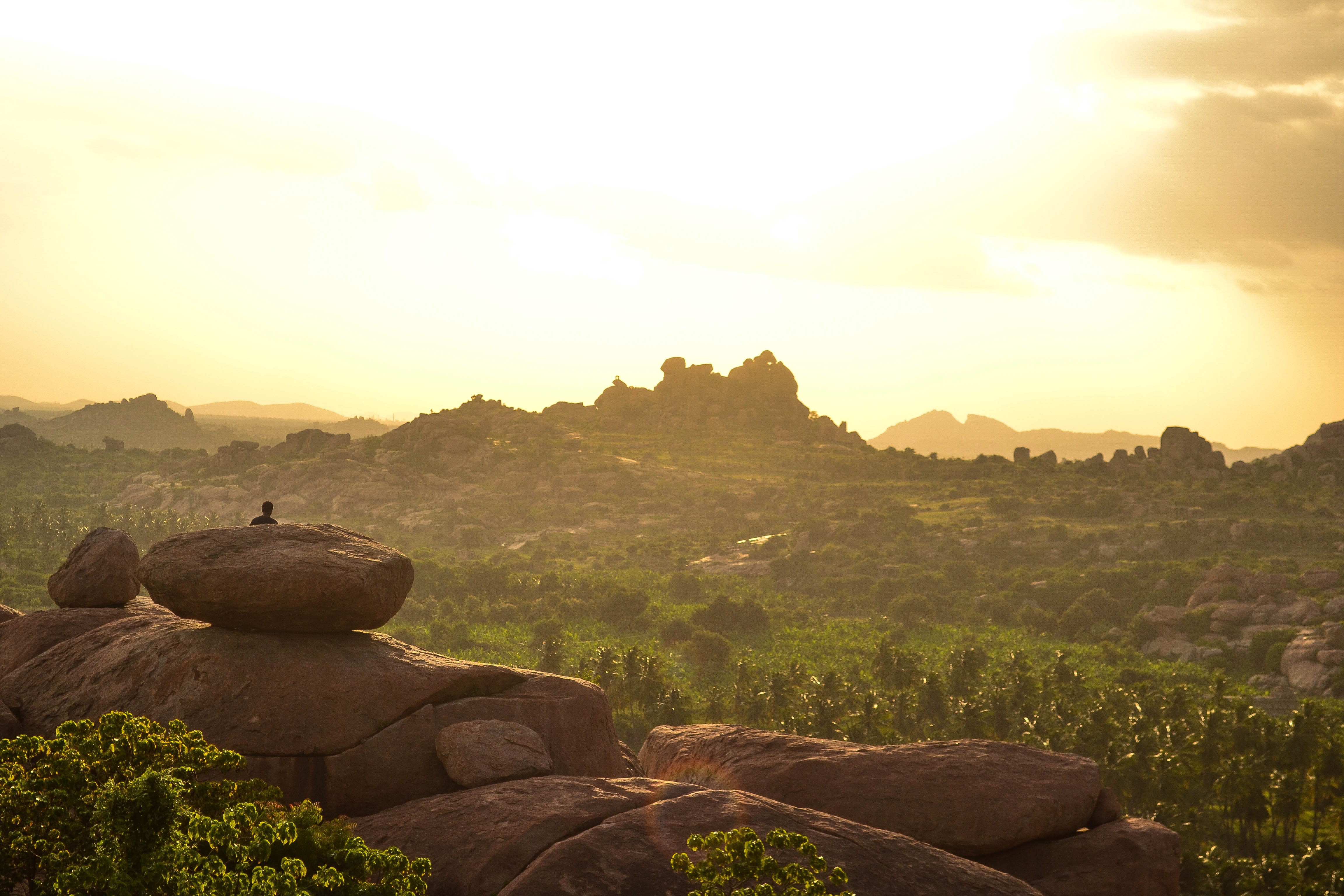 mountain range, beauty in nature, non-urban scene, tranquil scene, sky, landscape, environment, no people, tree, travel destinations, 4K, hampi, rock, HD Wallpaper
