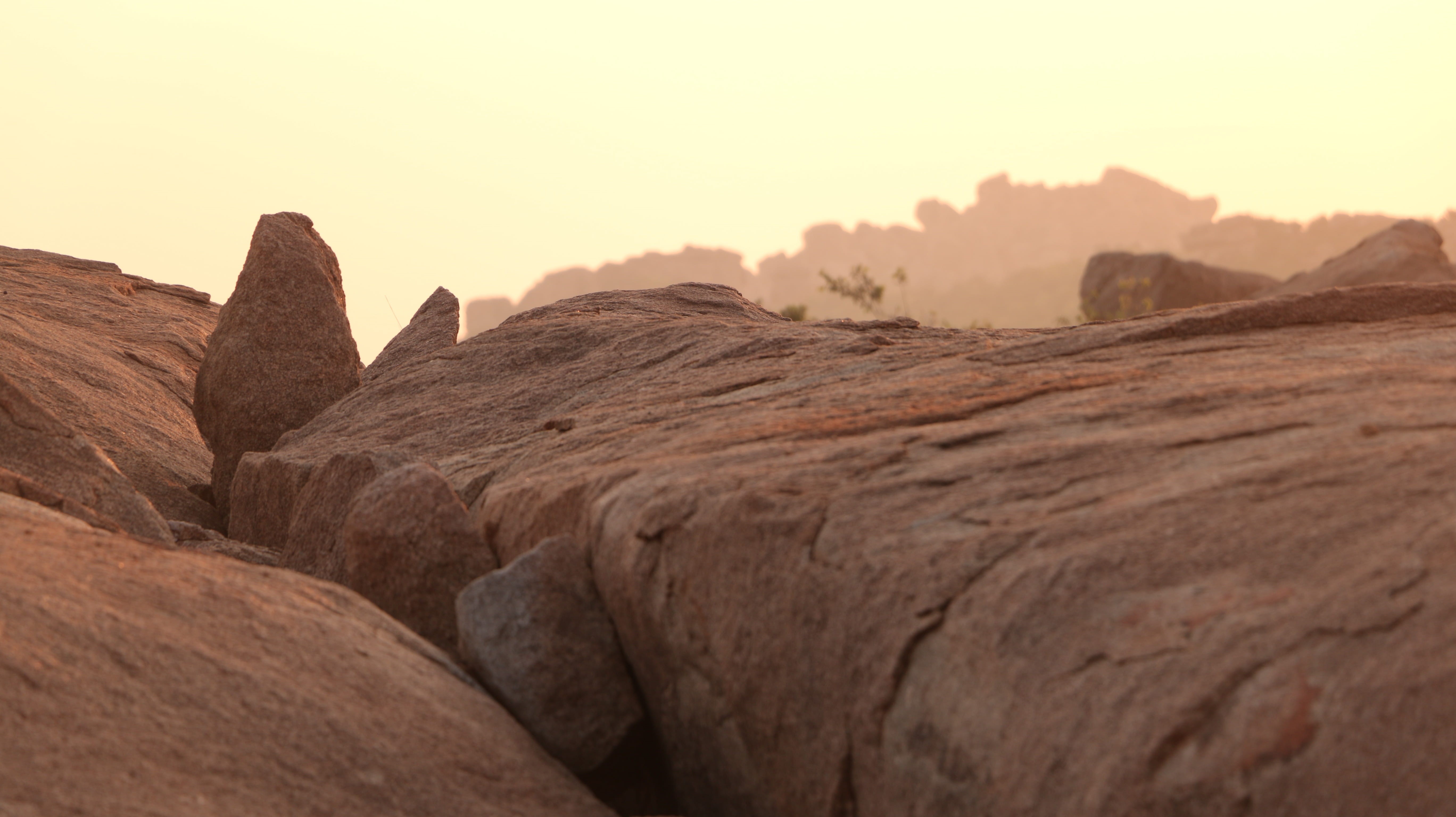beauty in nature, geology, remote, orange sun, mountain range, karnataka, 5K, golden hour, rock formation, non-urban scene, climate, formation, camera, HD Wallpaper