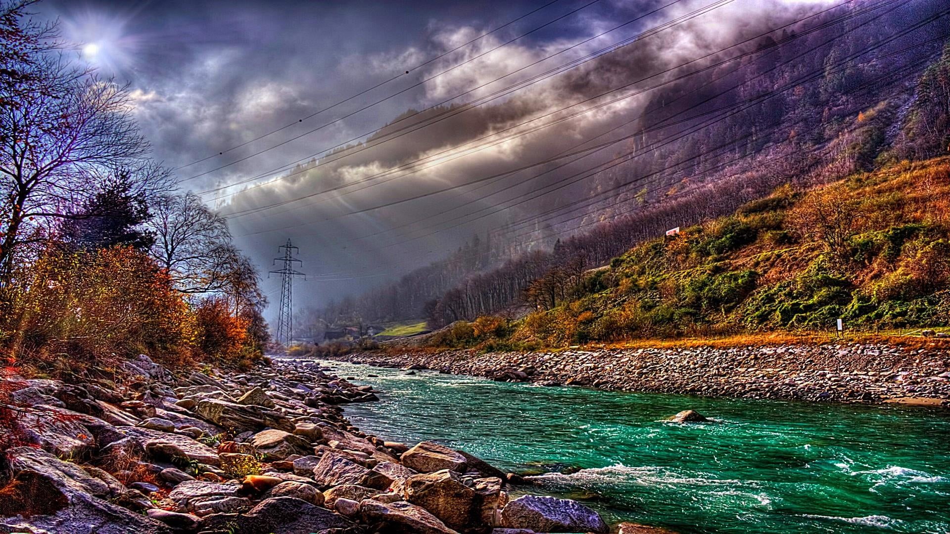 non-urban scene, no people, cloud, plant, water, tree, canyon, switzerland, cloud - sky, outdoors, environment, alps, serene, beauty in nature, river, power in nature, HD Wallpaper