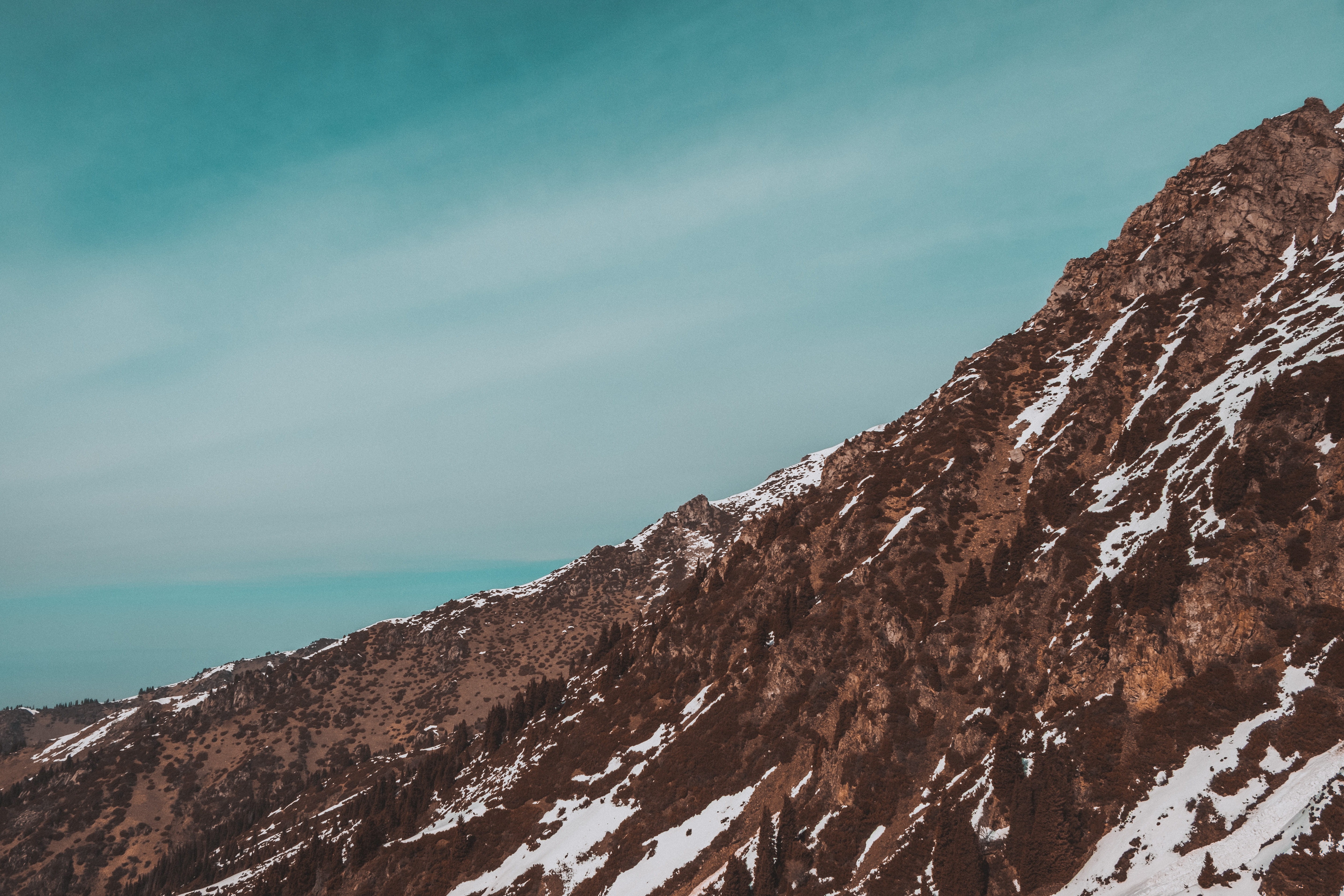 nature, rock formation, day, beautiful, alma-ata, mountain range, snowcapped mountain, water, shymbulak, tranquil scene, mountain peak, landcape, 5K, snow, HD Wallpaper