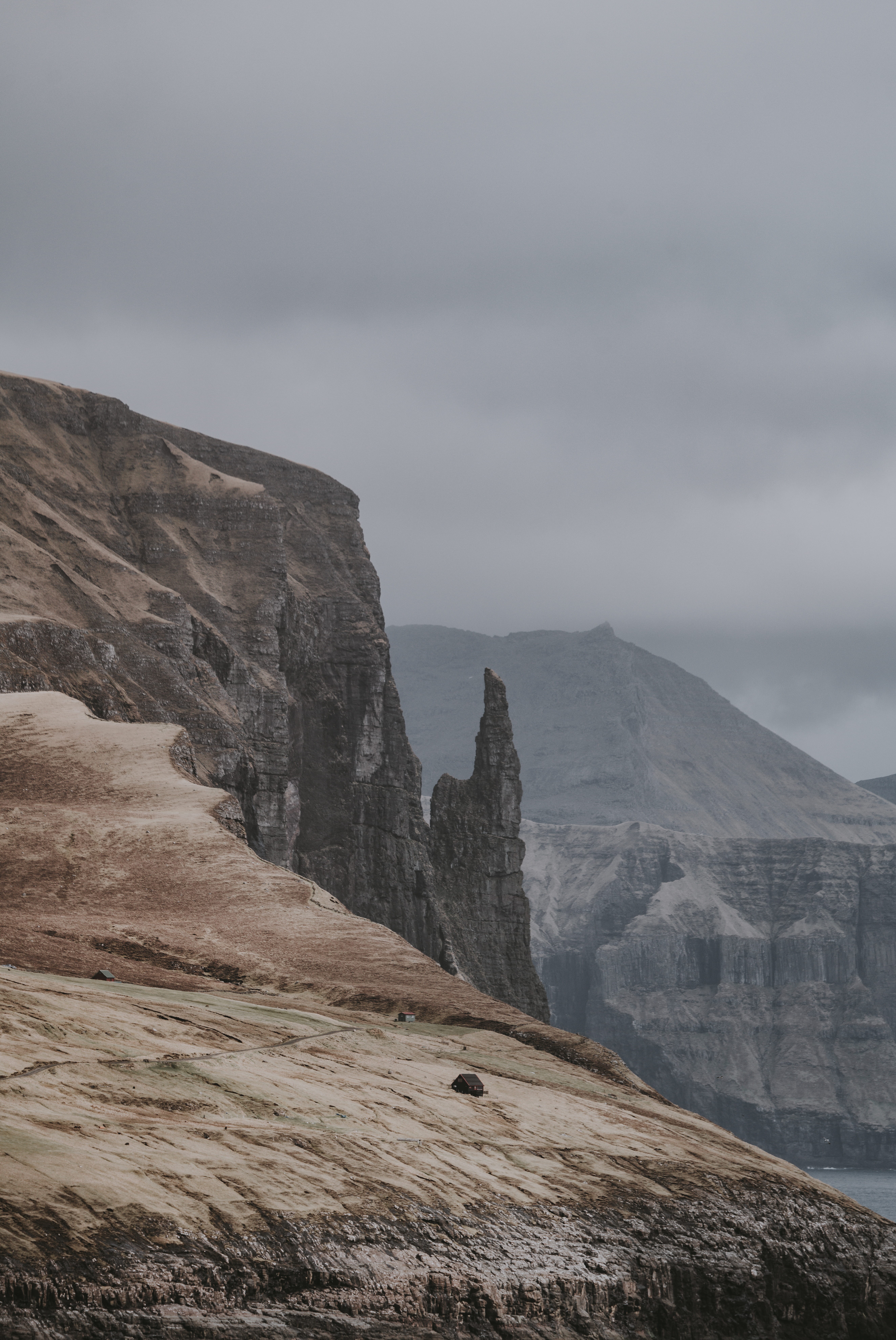 outdoors, island, overcast, tranquil scene, non-urban scene, no people, cliff, 8K, tranquility, faroe, dramatic, rugged, mountainside, sky, cloud - sky, Phone HD Wallpaper