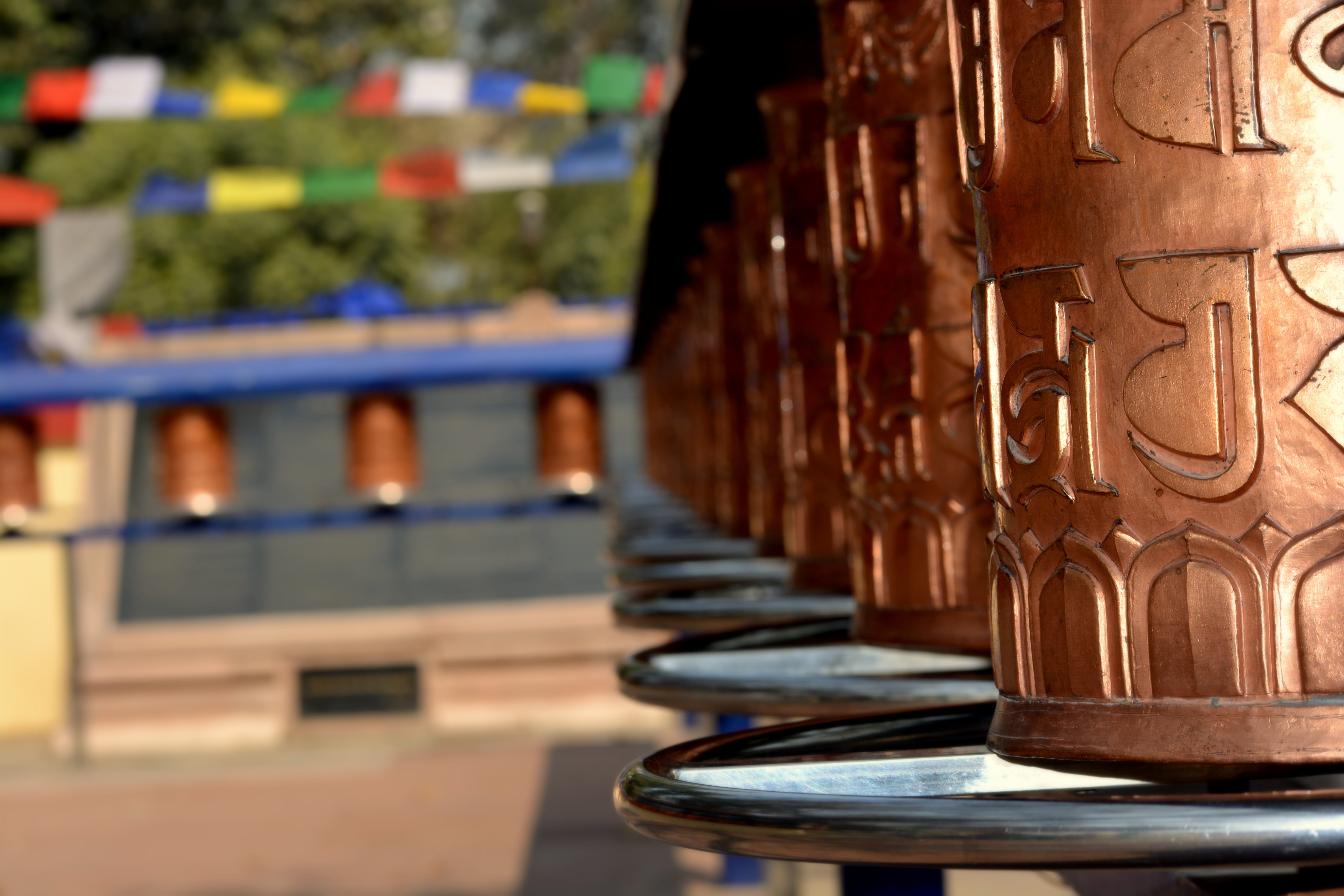 built structure, sarnath, in a row, 5K, place of worship, varanasi, large group of objects, monastery, metal, belief, focus on foreground, copper, monks, HD Wallpaper