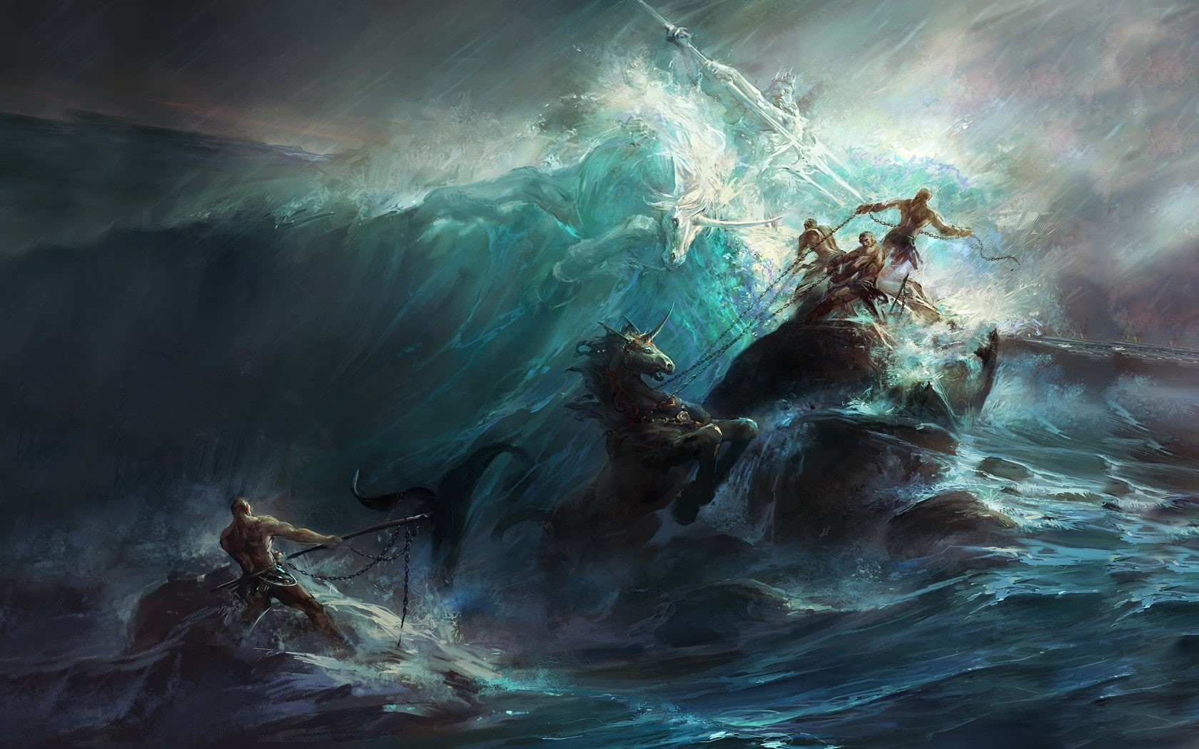 artwork, fantasy art, render, Poseidon, 720P, painting, HD Wallpaper
