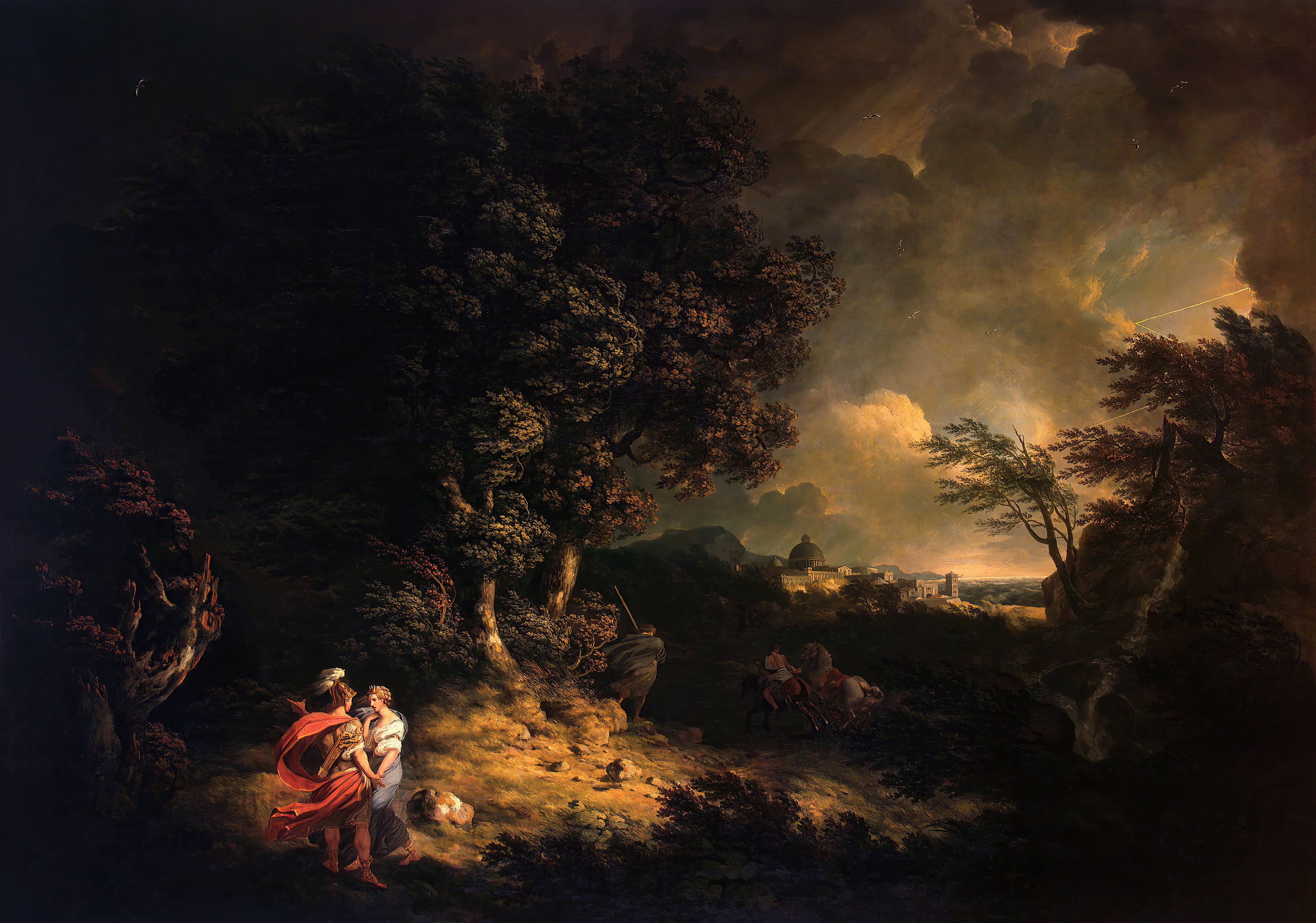 Roman mythology, Greek mythology, classic art, 4K, Thomas Jones, painting, Aeneas, Landscape with Dido and Aeneas, HD Wallpaper