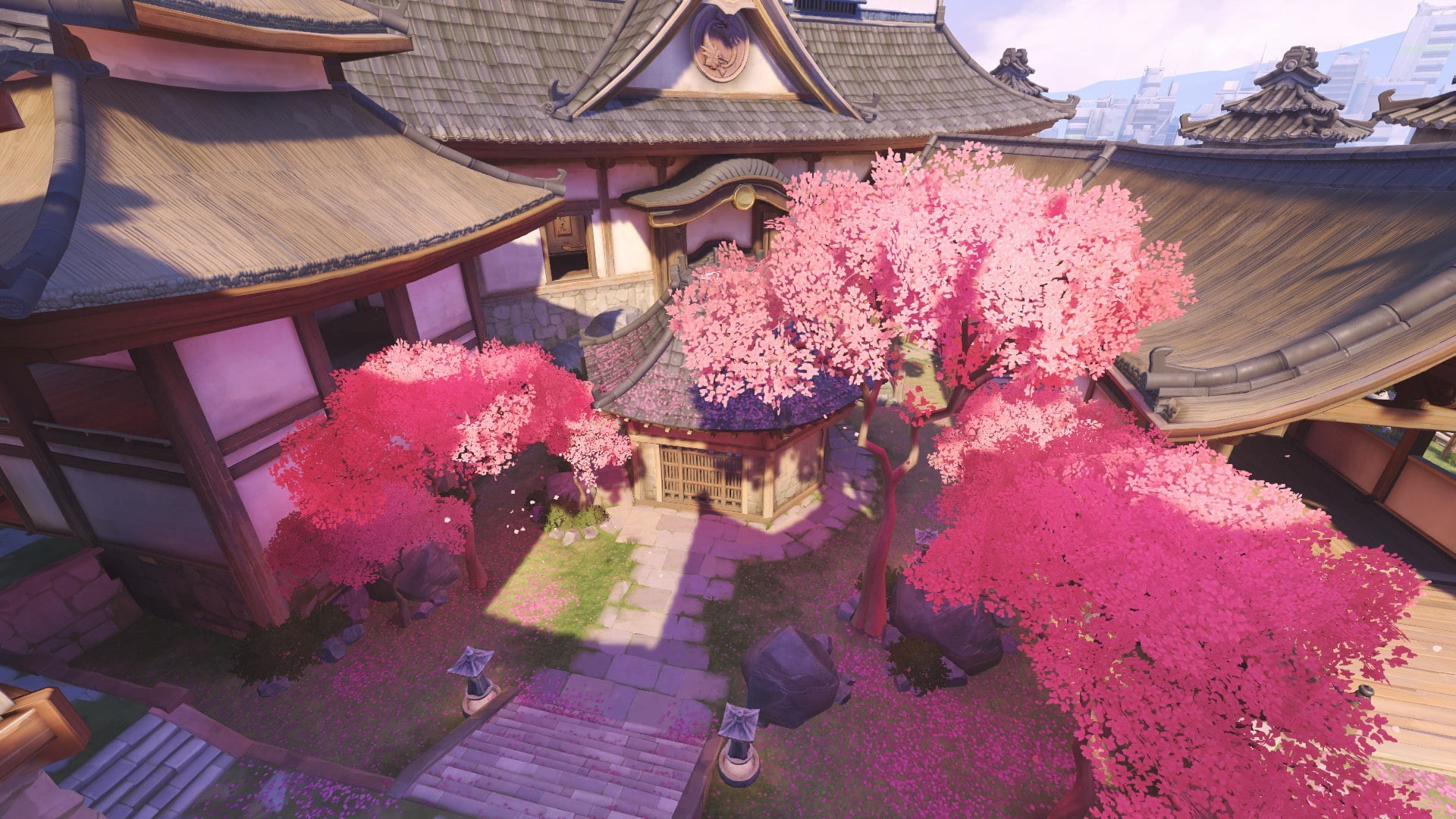 growth, nature, built structure, 1080P, flower, house, beauty in nature, pink color, high angle view, day, plant, flowering plant, tree, outdoors, roof, HD Wallpaper