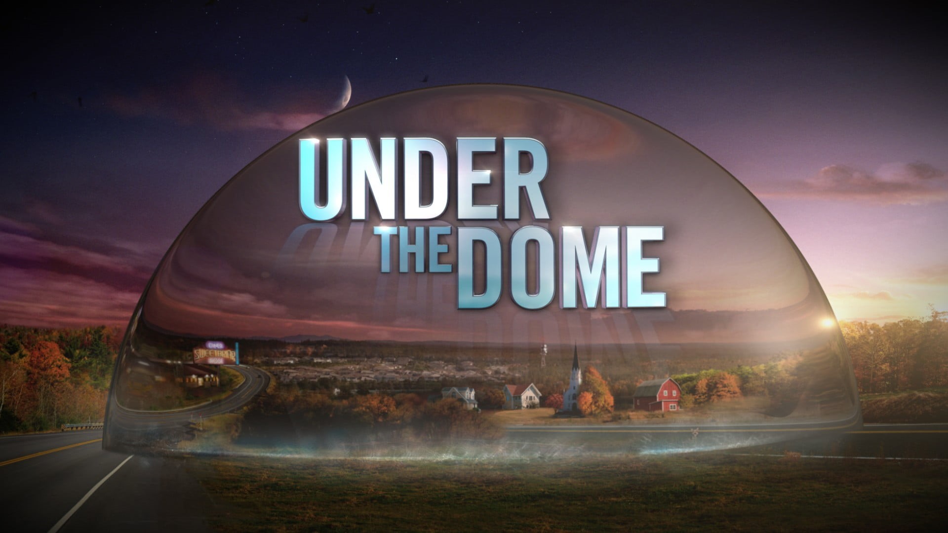 digital composite, motion, Under the Dome, sunset, dusk, western script, road, communication, 1080P, architecture, dome, outdoors, night, transportation, HD Wallpaper