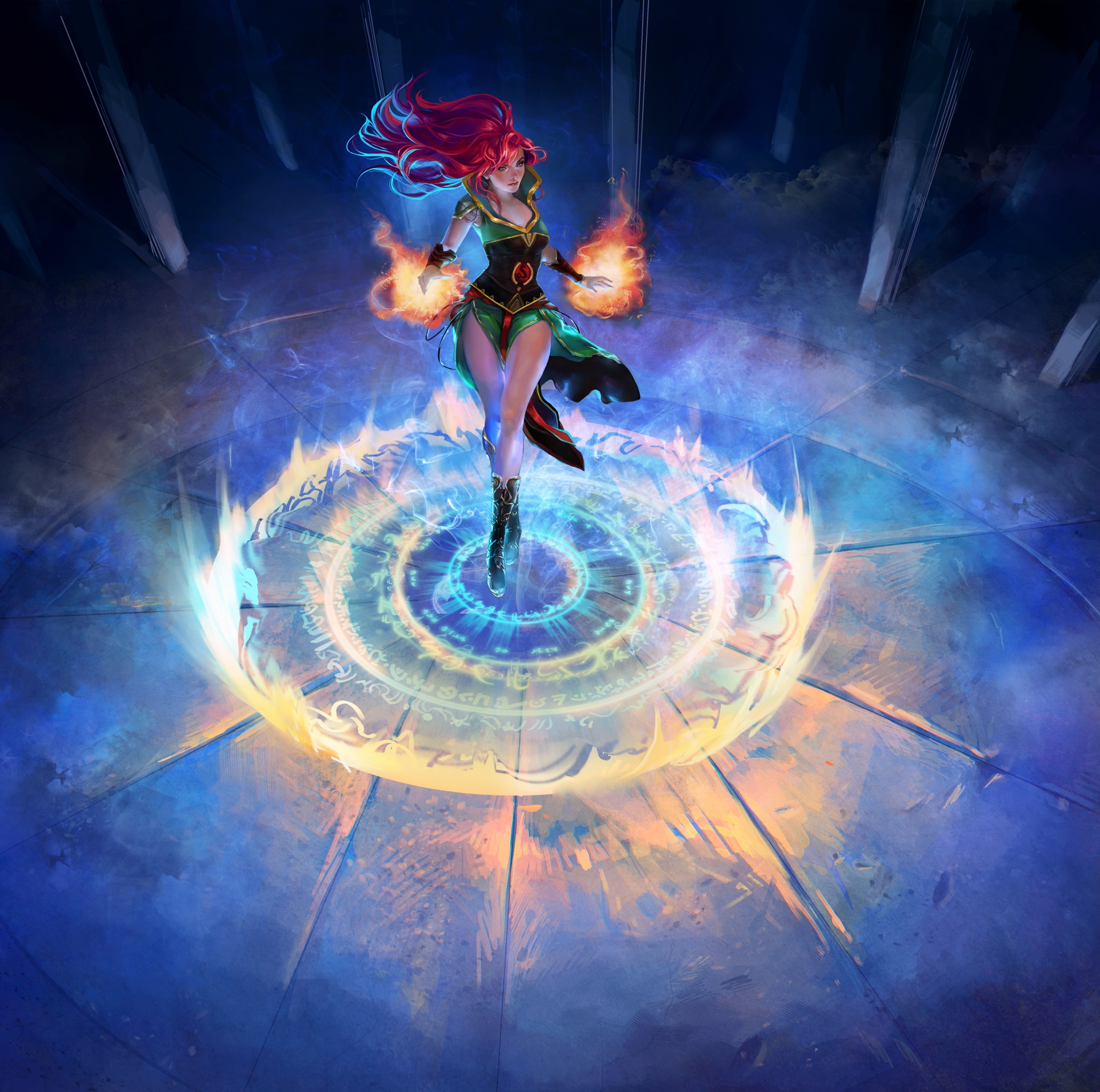 Woman, 4K, Signature Heroes, sport, jumping, RuneScape, women, digital composite, dancing, indoors, full length, illuminated, Artwork, Magic, Games, young adult, HD Wallpaper