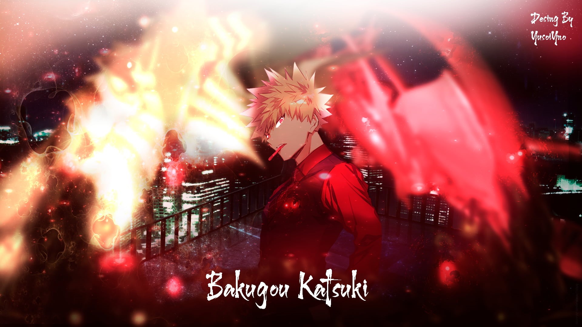 Bakugō Katsuki, Boku no Hero Academia, 1080P, yellow hair, signature, HD Wallpaper