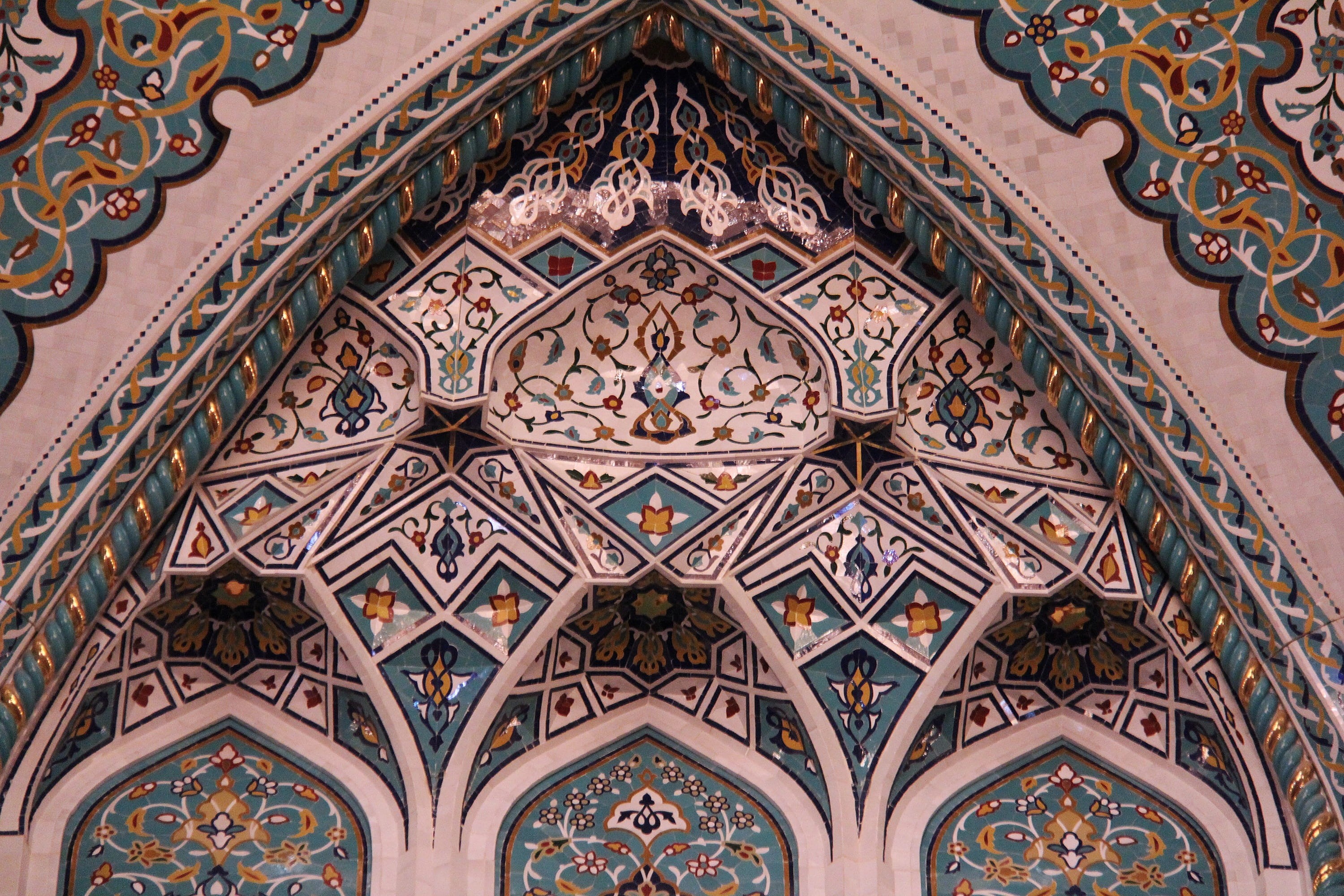 religious, islam, glass, architectural feature, interior, mosaic, amazing, holy, architecture and art, religion, art, muscat, craft, multi colored, no people, HD Wallpaper