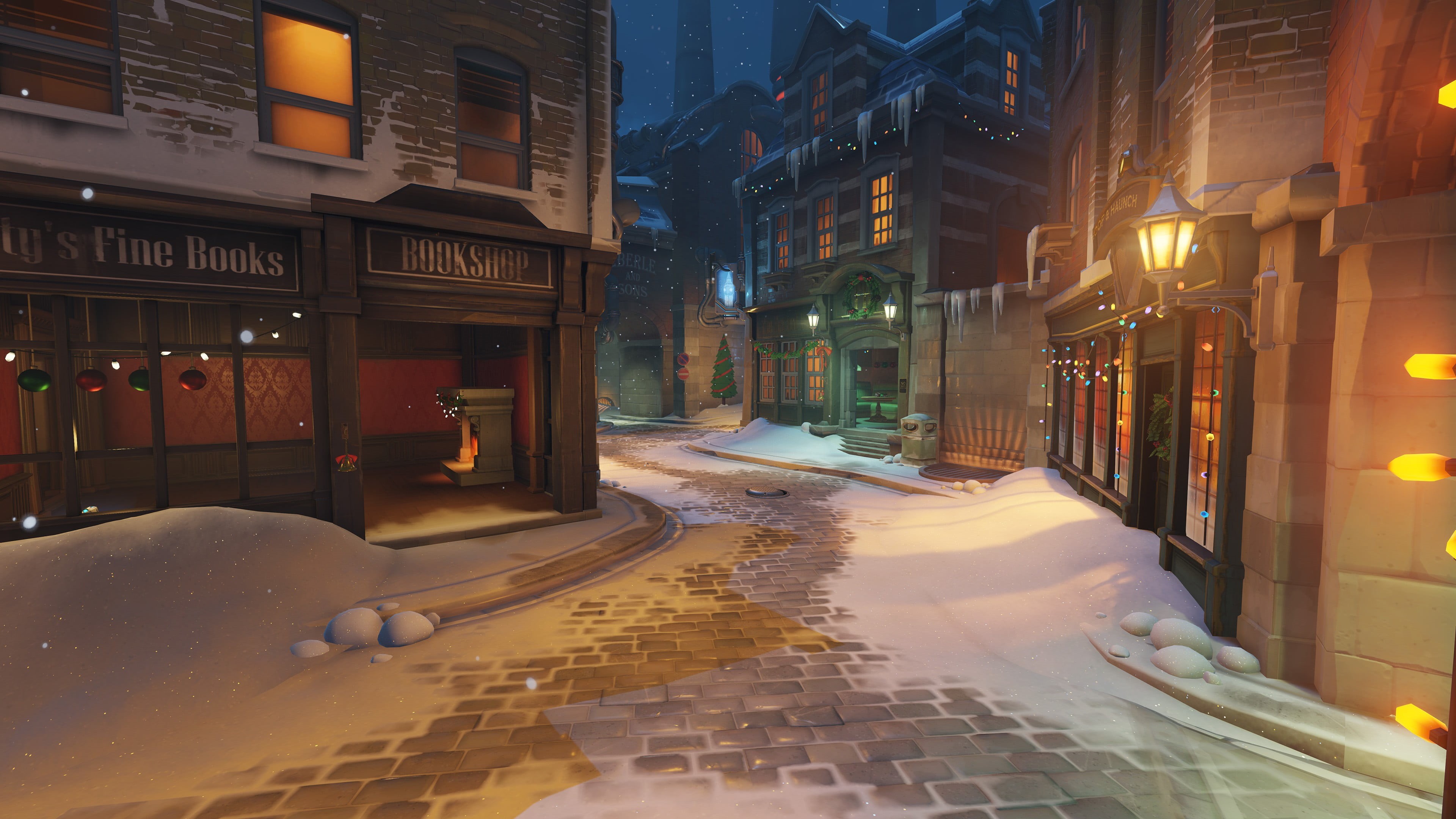 street, 4K, outdoors, city life, KINGSROW, building exterior, no people, residential district, footpath, lighting equipment, Overwatch, sidewalk, night, HD Wallpaper
