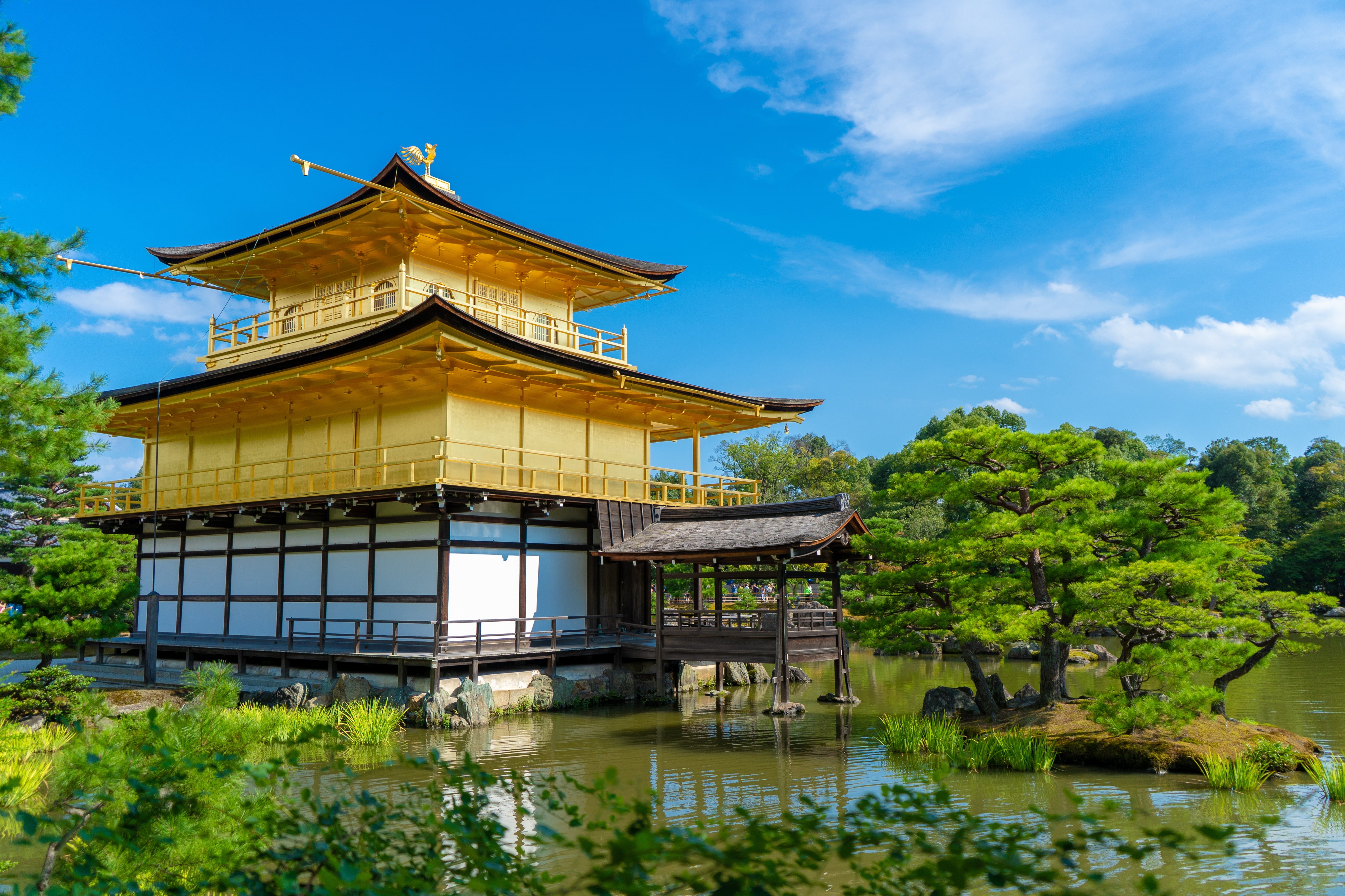 sky, outdoors, no people, kyoto, built structure, tourism, belief, building exterior, japan, 5K, lake, kinkaku ji, water, day, waterfront, nature, religion, HD Wallpaper
