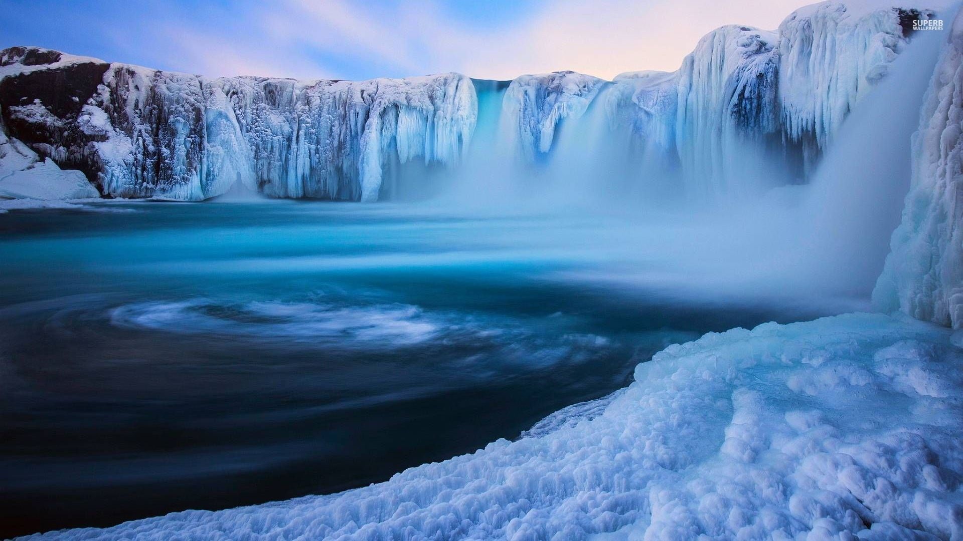 cold temperature, frozen, scenics - nature, nature, cloud - sky, no people, non-urban scene, environment, outdoors, power in nature, waterfalls, long exposure, HD Wallpaper