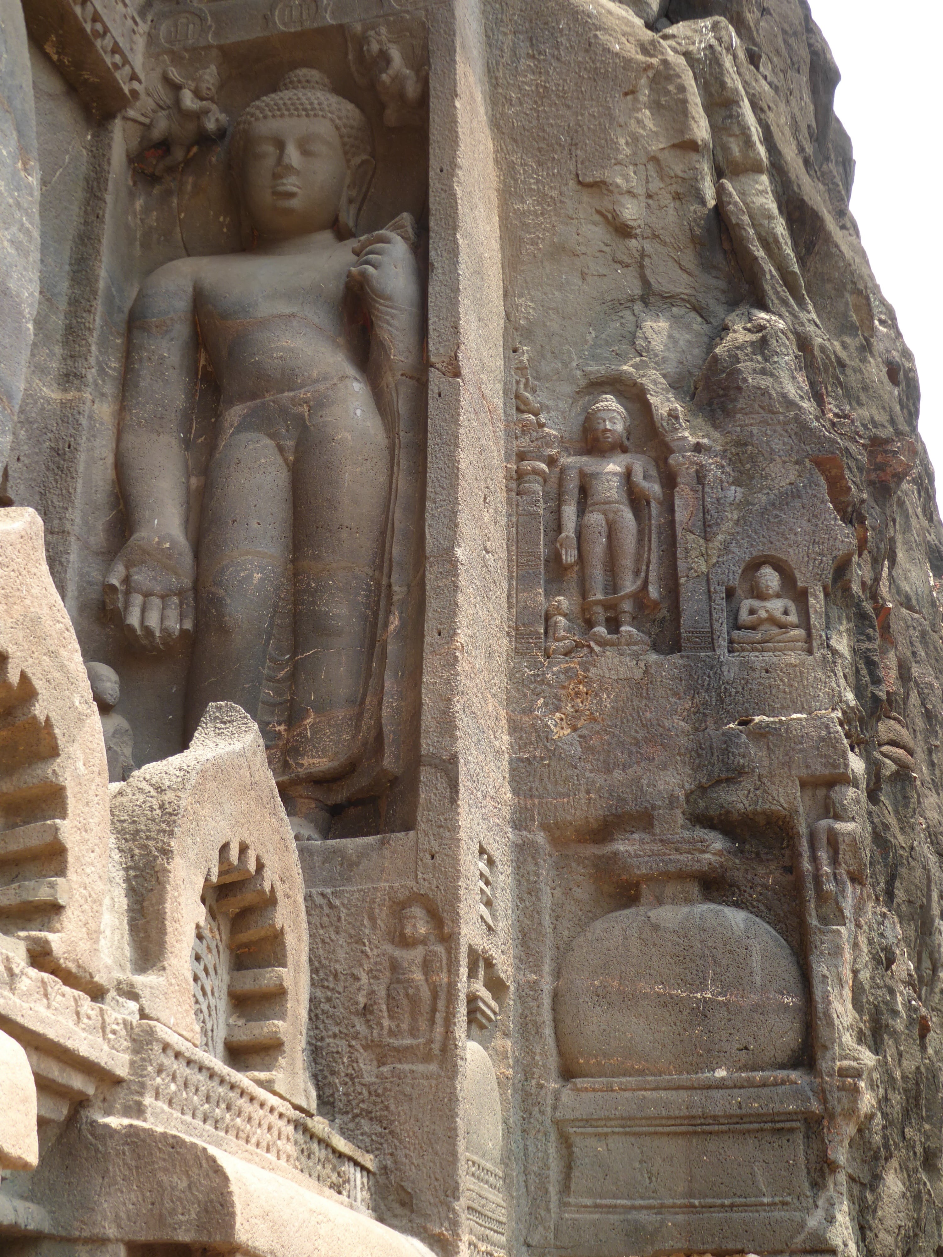 stone, sculpture, cave, india, heritage, ajanta, ancient civilization, stone carving, belief, the past, representation, buddhist, temple, creativity, buddha, Phone HD Wallpaper