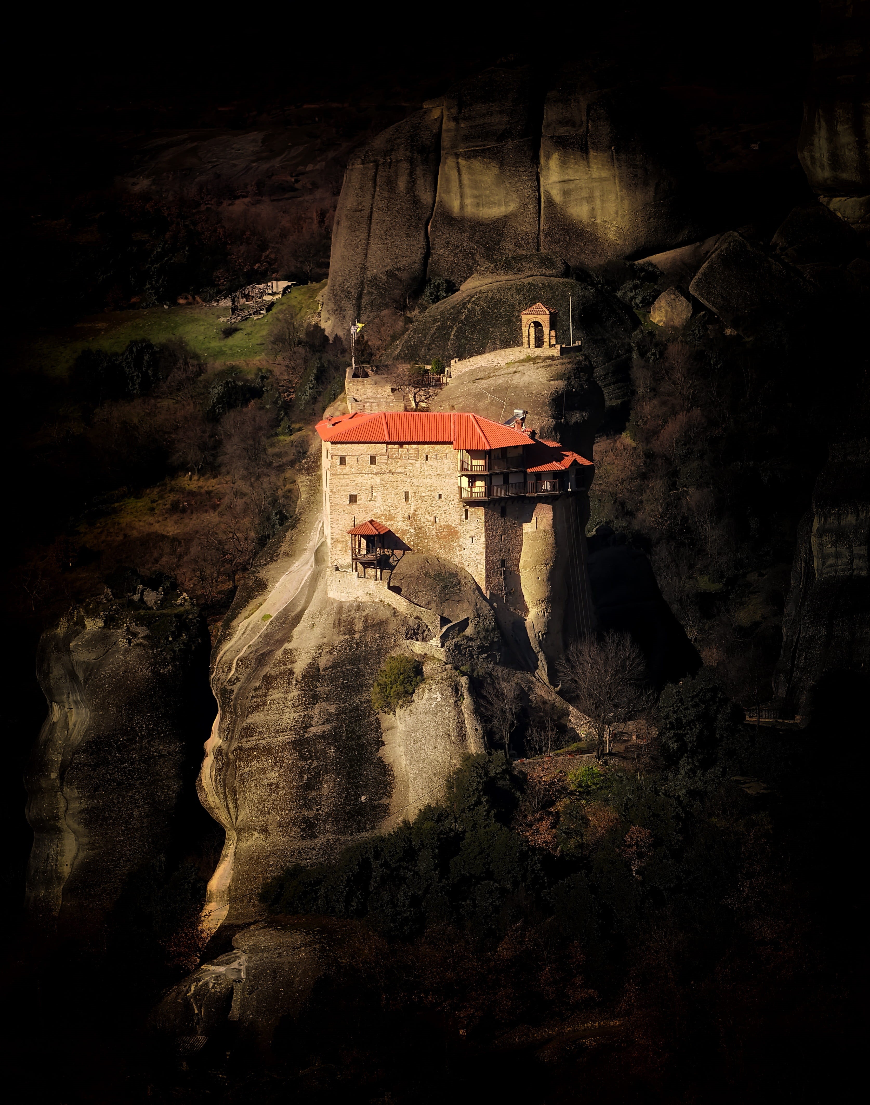 travel destinations, 4K, tourism, history, monastery, stone, religion, mountain, europe, orthodox, architecture, rock - object, temple, travel, dark, building exterior, Phone HD Wallpaper