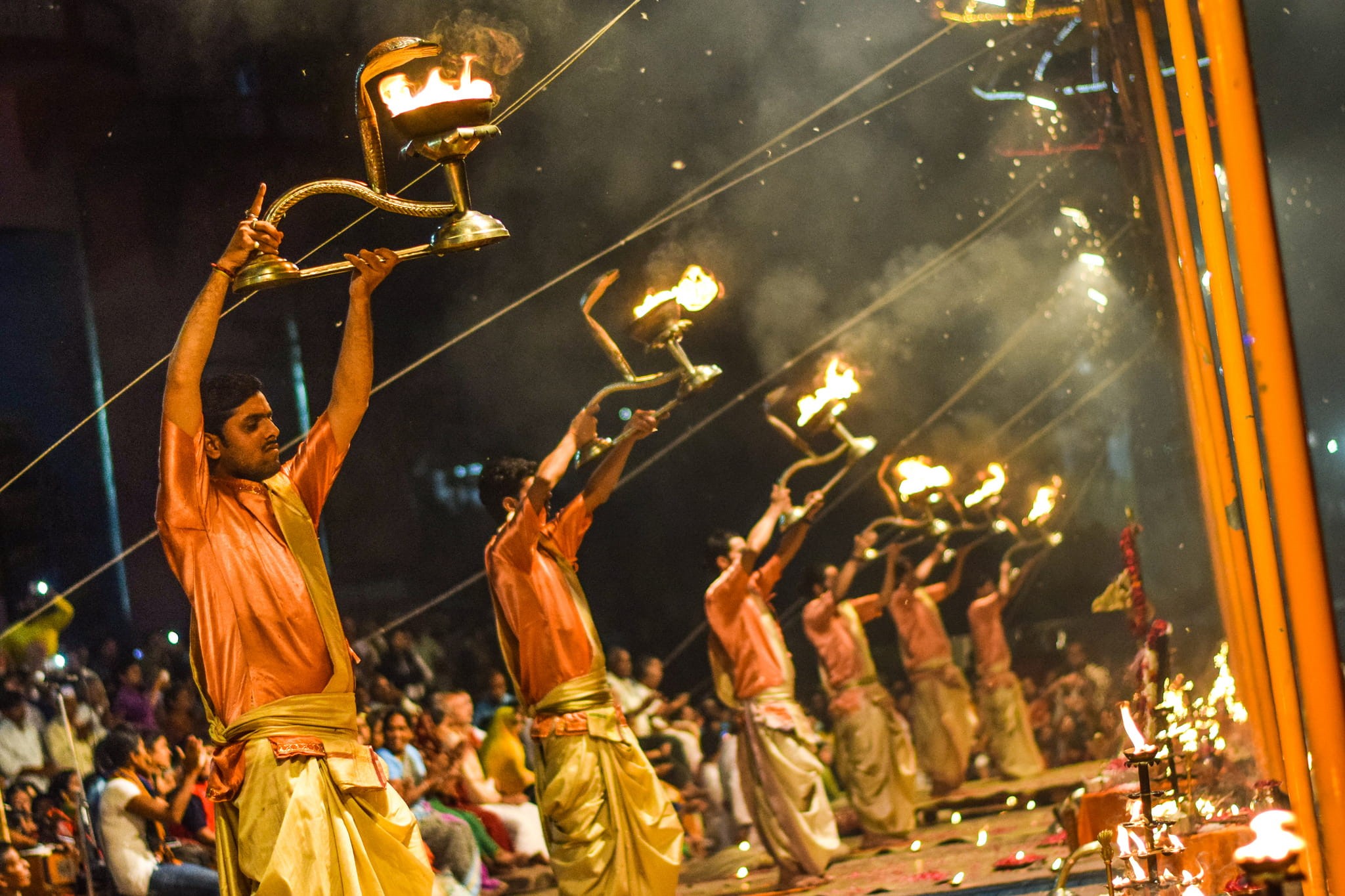 evening, travel, event, celebration, varanasi, arts culture and entertainment, aarti, india, belief, people, ganga, 1080P, nightlife, illuminated, religion, HD Wallpaper