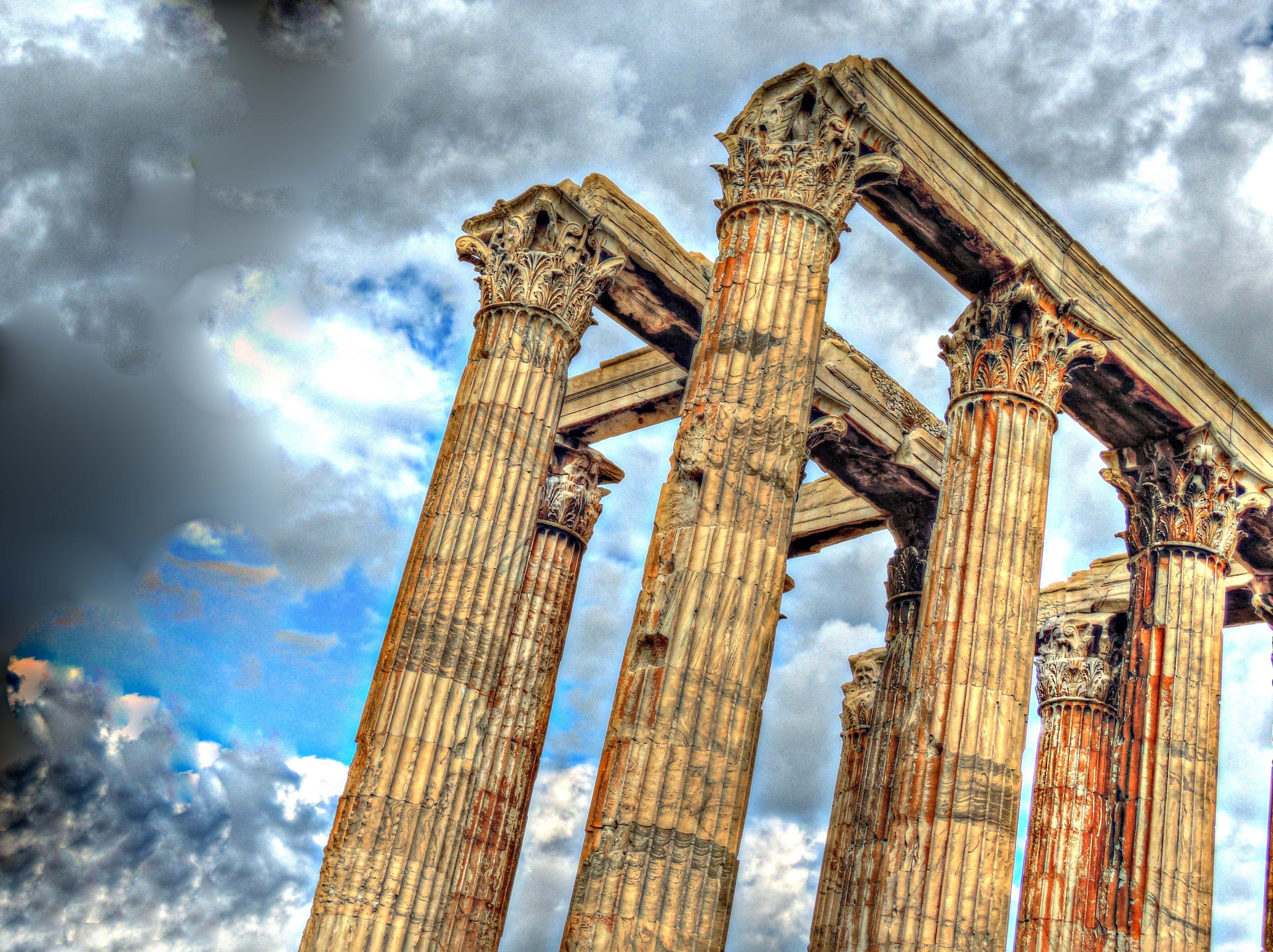 Zeus, built structure, travel destinations, Temple, no people, low angle view, the past, travel, outdoors, greece, Athens, architecture, 4K, nature, old, HD Wallpaper