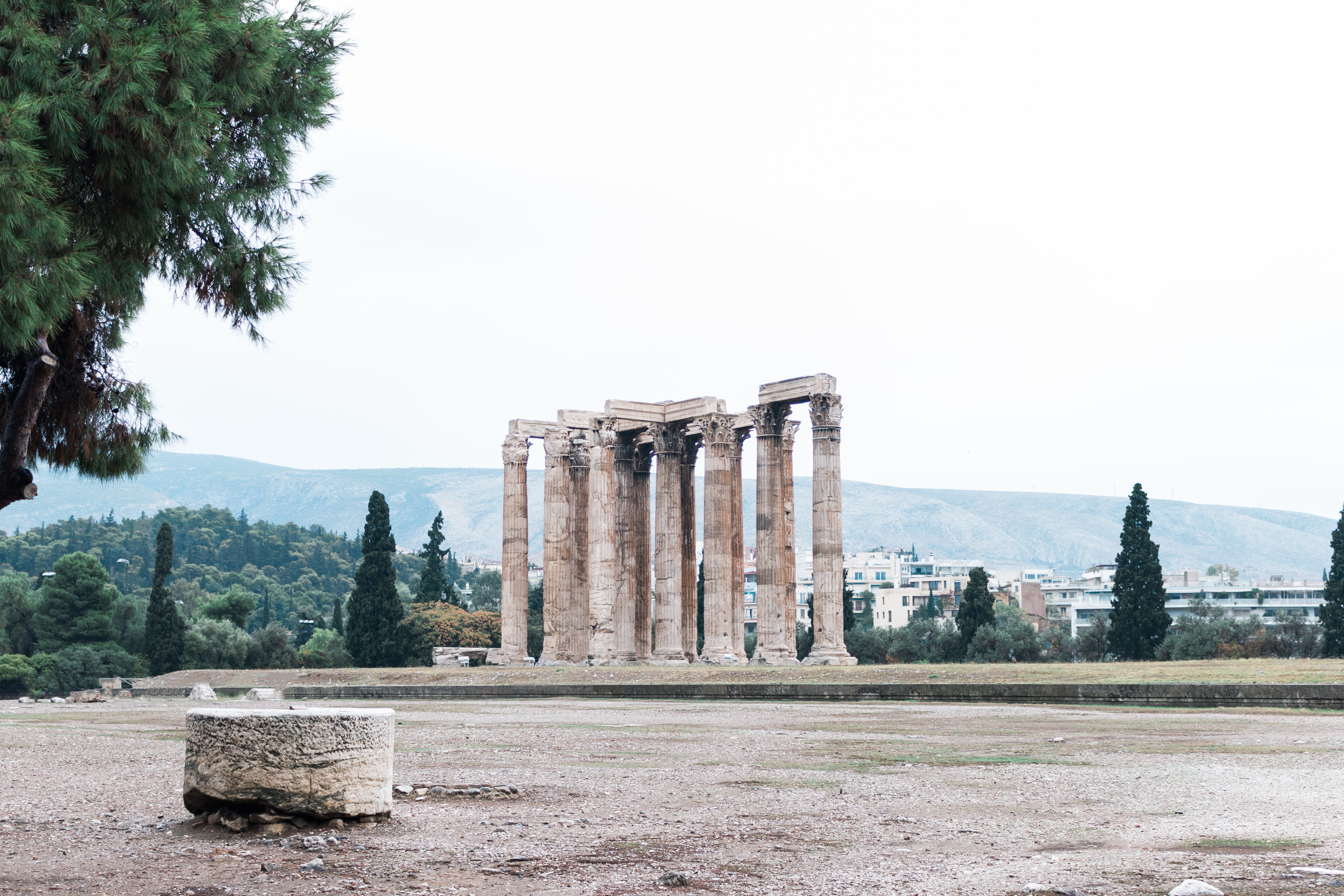 photogrpaher, travel destinations, canon 70d, archaeology, tree, columns, day, nature, greece, center, old ruin, ruined, mythology, ancient, sky, 5K, colorful, HD Wallpaper