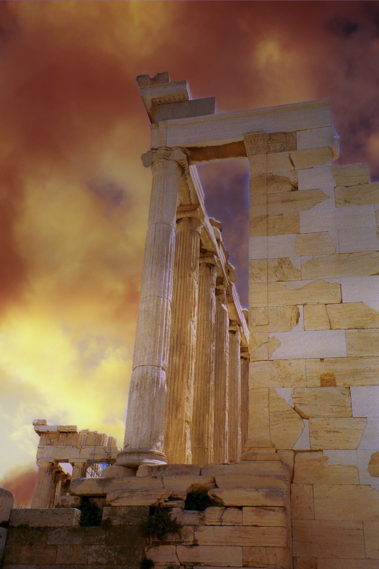 damaged, the past, low angle view, spirituality, ancient, rome, old, history, fantastically, athens, italy, sunset, clouds, ruined, roman, ancient civilization, Phone HD Wallpaper