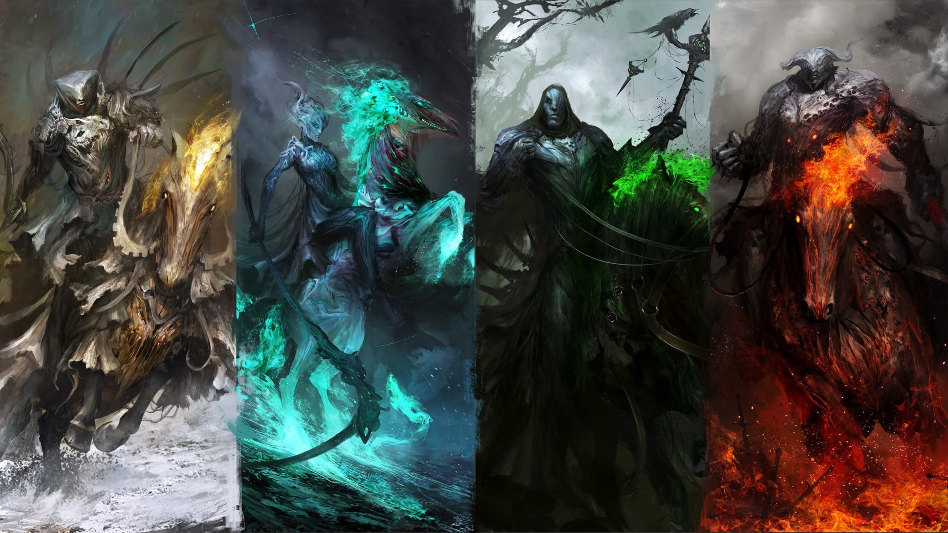 fantasy, vibrant Color, outdoors, dark, statue, pattern, sculpture, abstract, flame, art and craft, chaos, magic, warrior, characters, human representation, HD Wallpaper