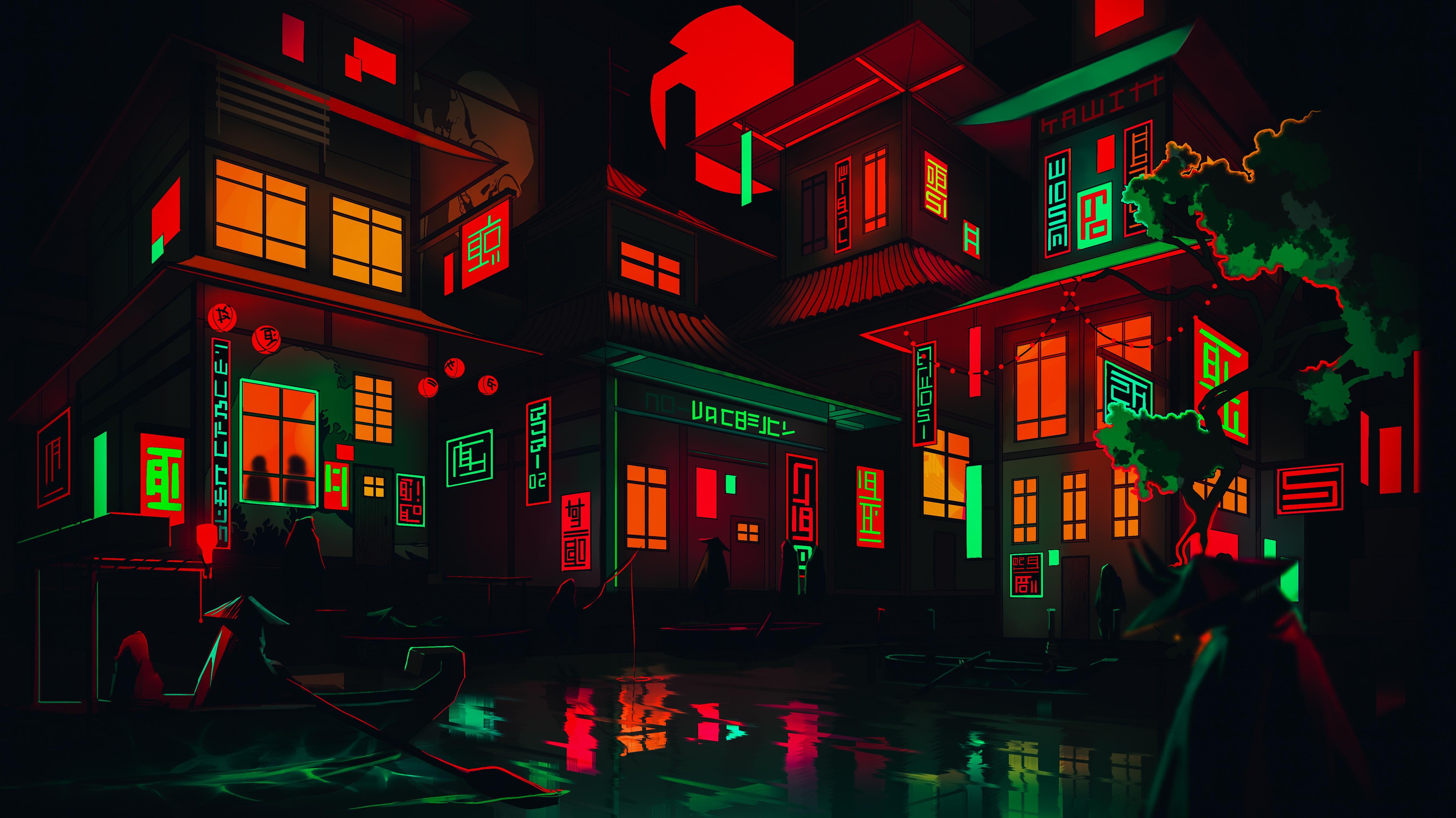 artwork, 5K, Asian, neon, digital art, HD Wallpaper
