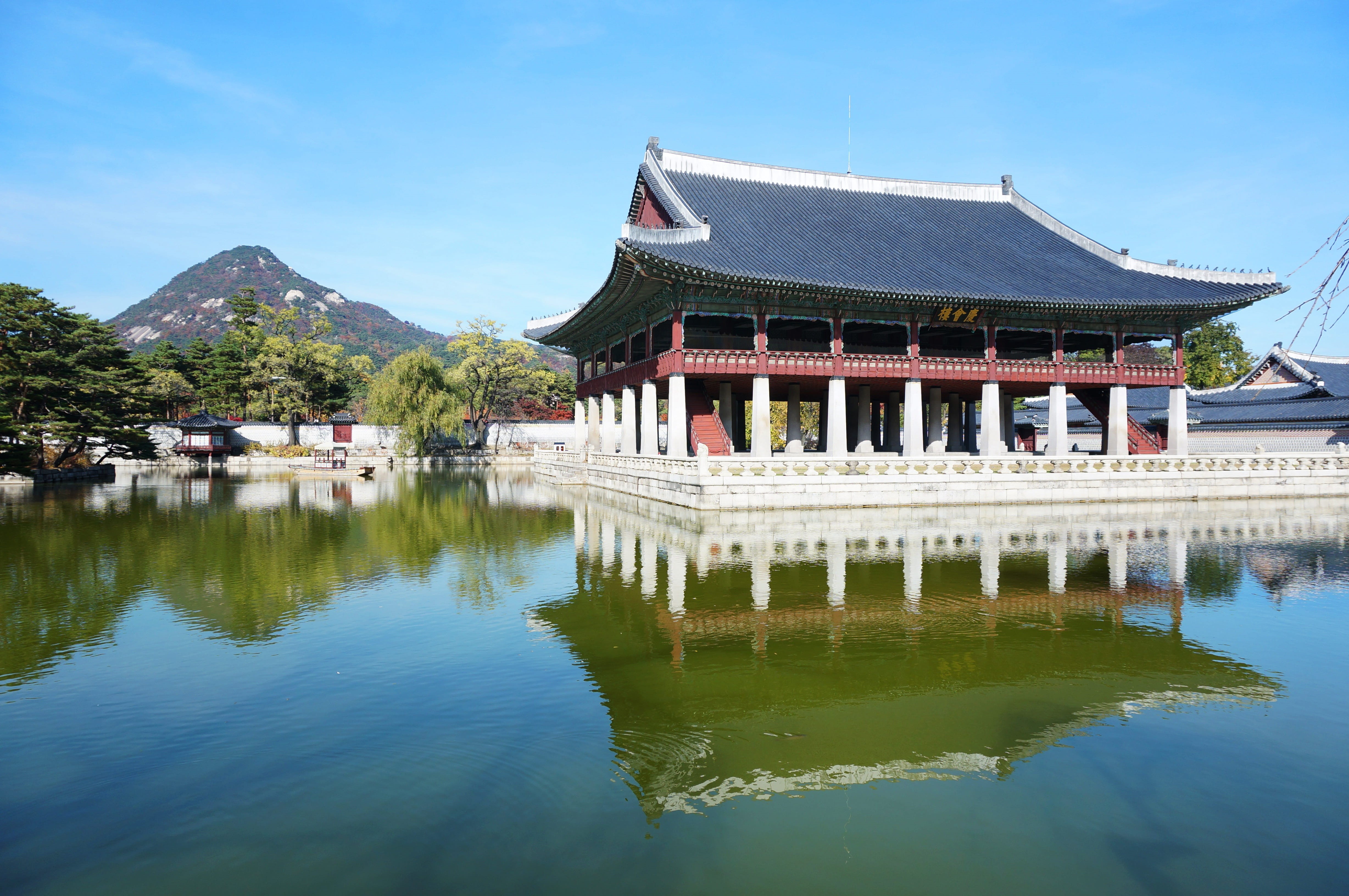 built structure, korea, the past, pagoda, lu hee, reflection, building, roof, black, Palaces, 4K, no people, forbidden city, body, travel destinations, HD Wallpaper