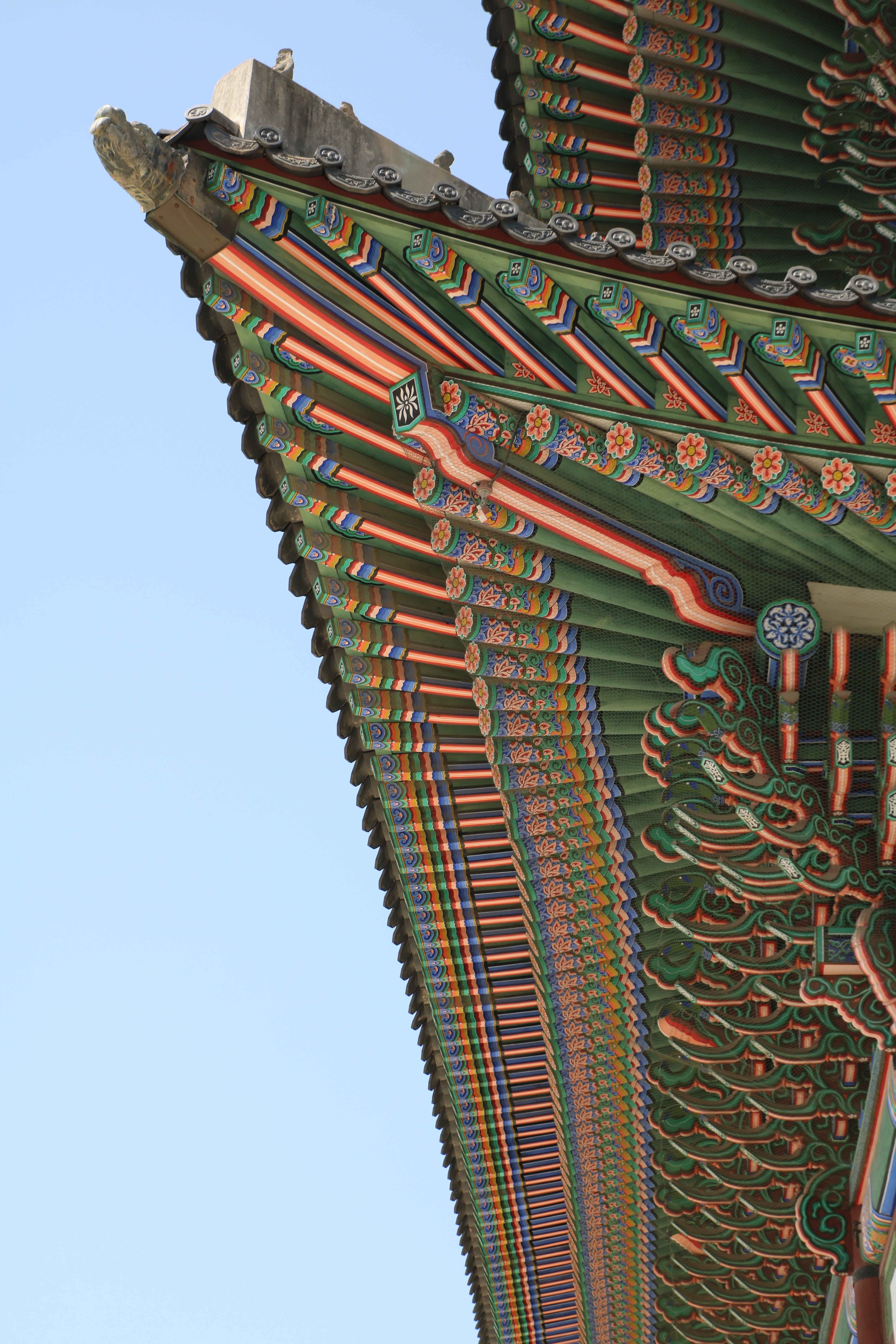 gyeongbok palace, multi colored, no people, belief, religion, traditional, seoul, nature, day, pattern, ornate, clear sky, outdoors, building exterior, Phone HD Wallpaper