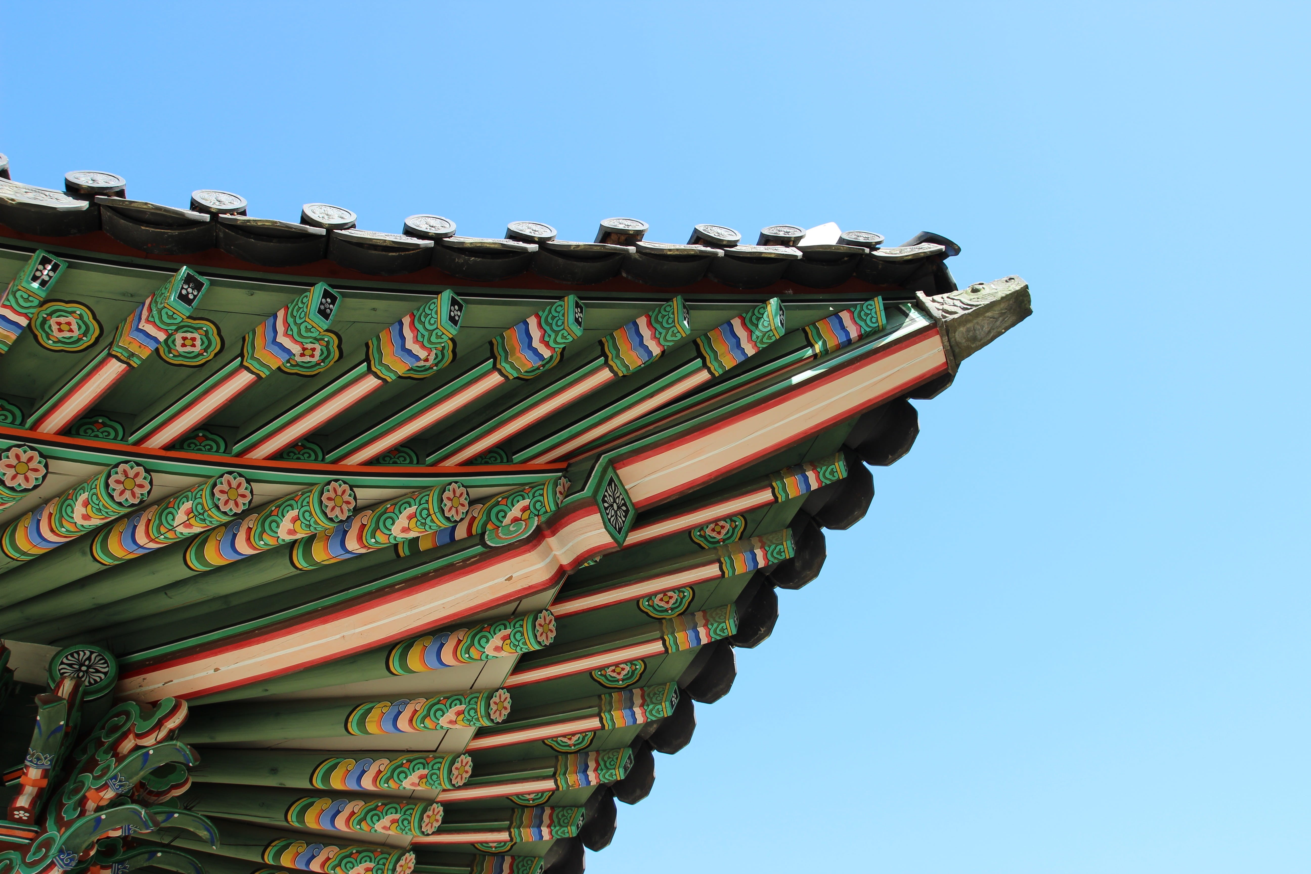 nature, built structure, eaves, low angle view, no people, sky, traditional building, building exterior, place of worship, blue, 5K, outdoors, clear sky, HD Wallpaper