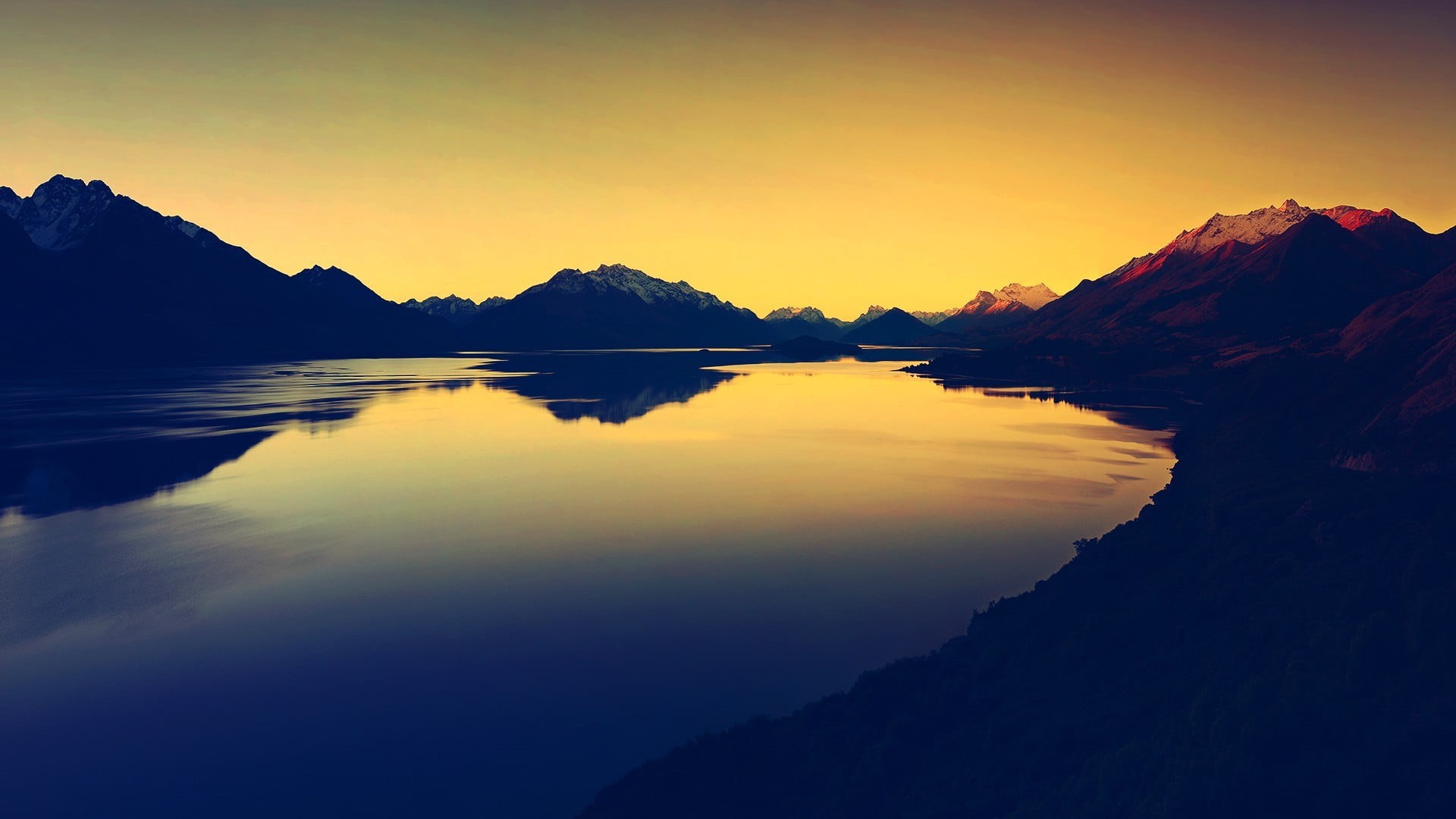 no people, reflection, mountain, tranquil scene, body, sky, lake, mountains, outdoors, mountain range, silhouette, non-urban scene, nature, 1080P, idyllic, HD Wallpaper
